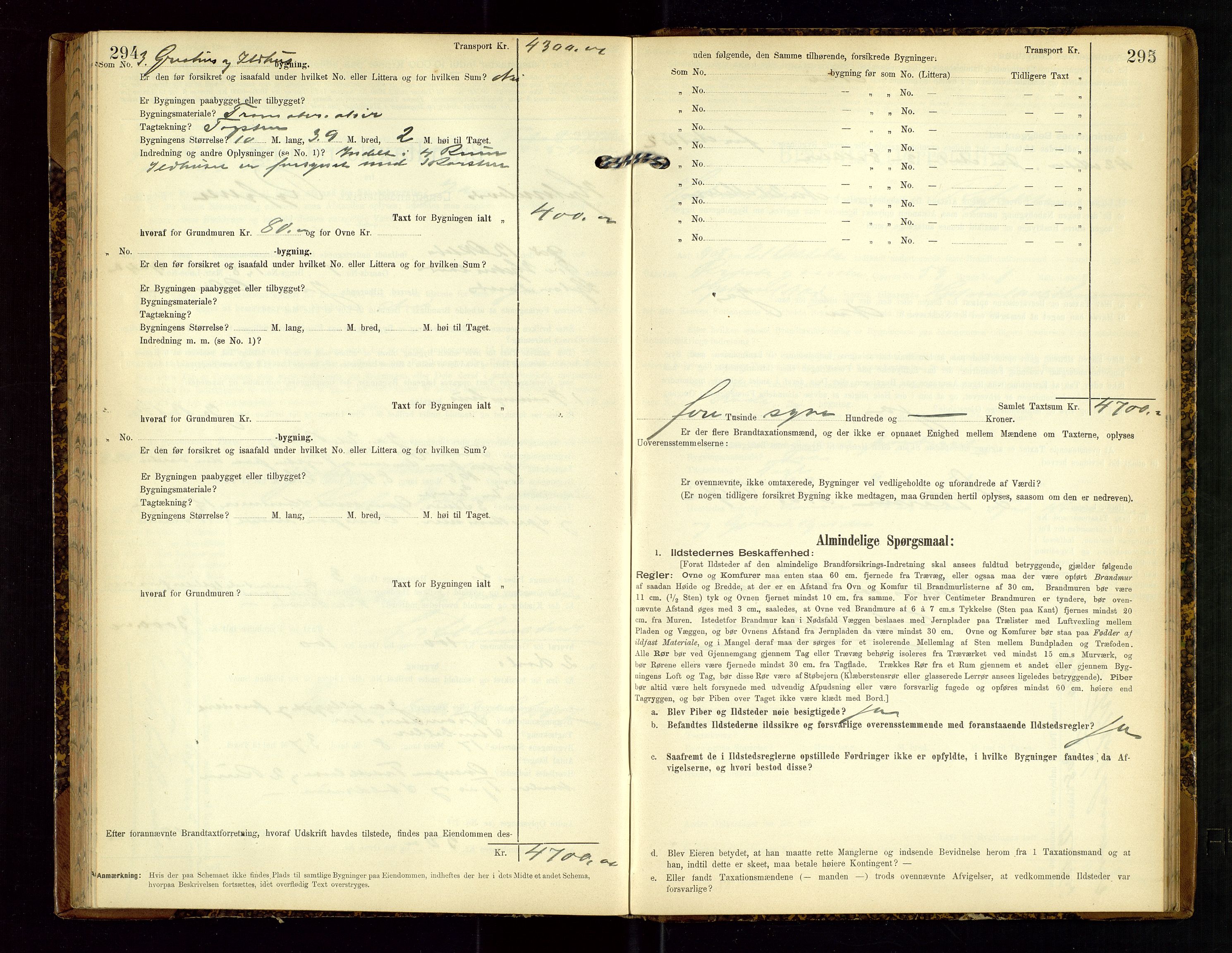 Hjelmeland lensmannskontor, SAST/A-100439/Gob/L0002: "Brandtaxationsprotokol", 1904-1920, p. 294-295