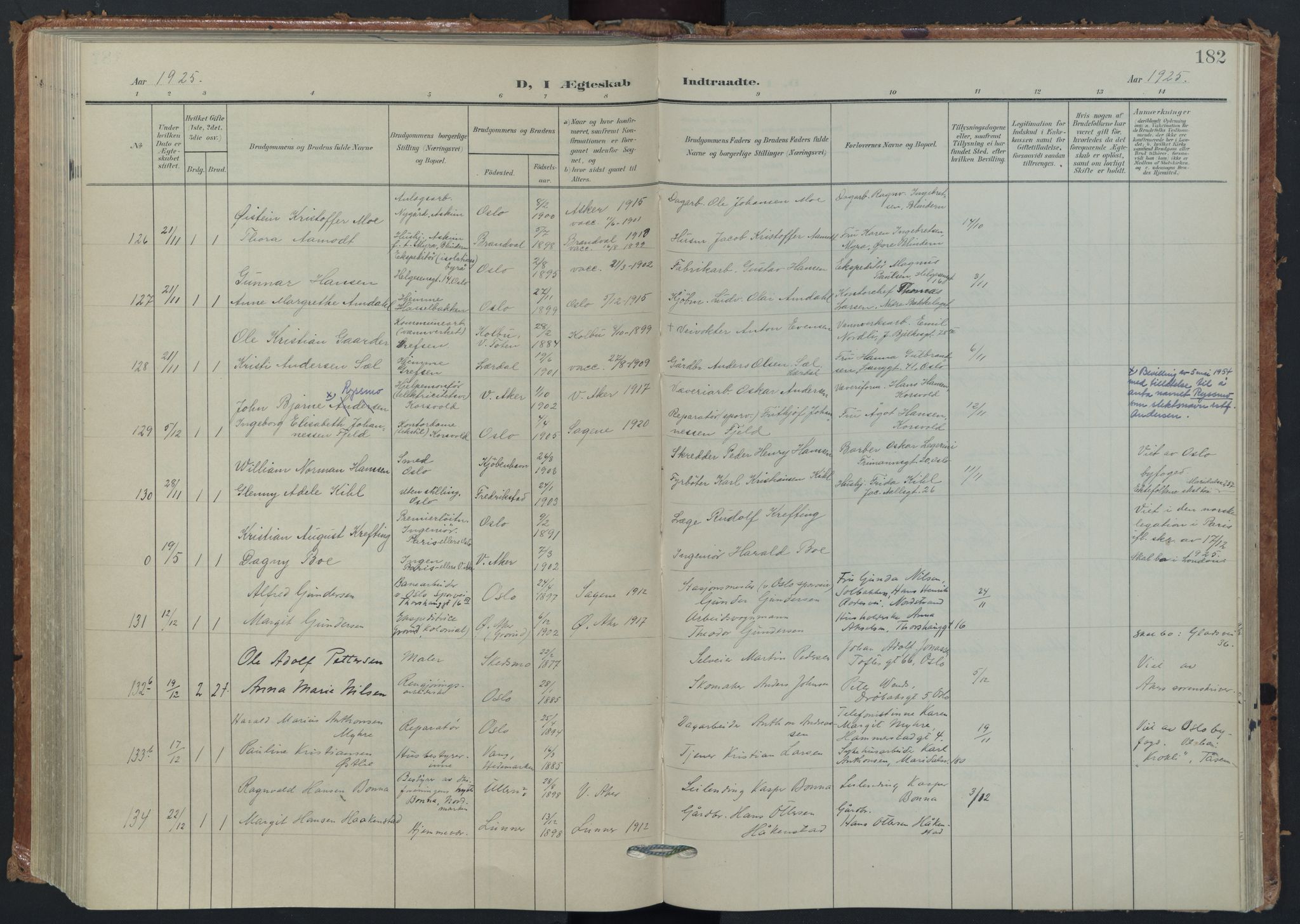 Vestre Aker prestekontor Kirkebøker, AV/SAO-A-10025/F/Fa/L0015: Parish register (official) no. 15, 1904-1929, p. 182