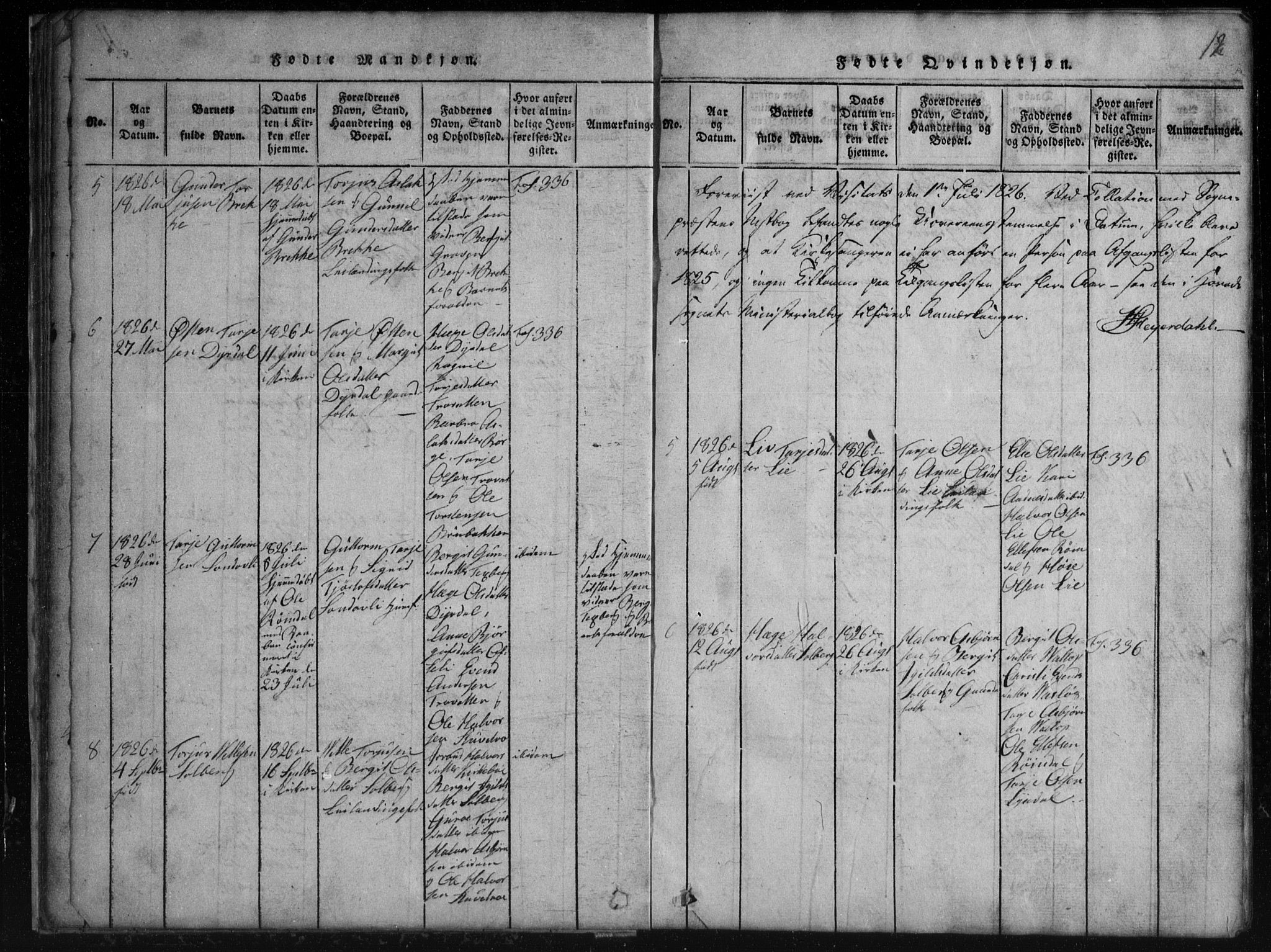 Rauland kirkebøker, SAKO/A-292/G/Gb/L0001: Parish register (copy) no. II 1, 1815-1886, p. 12