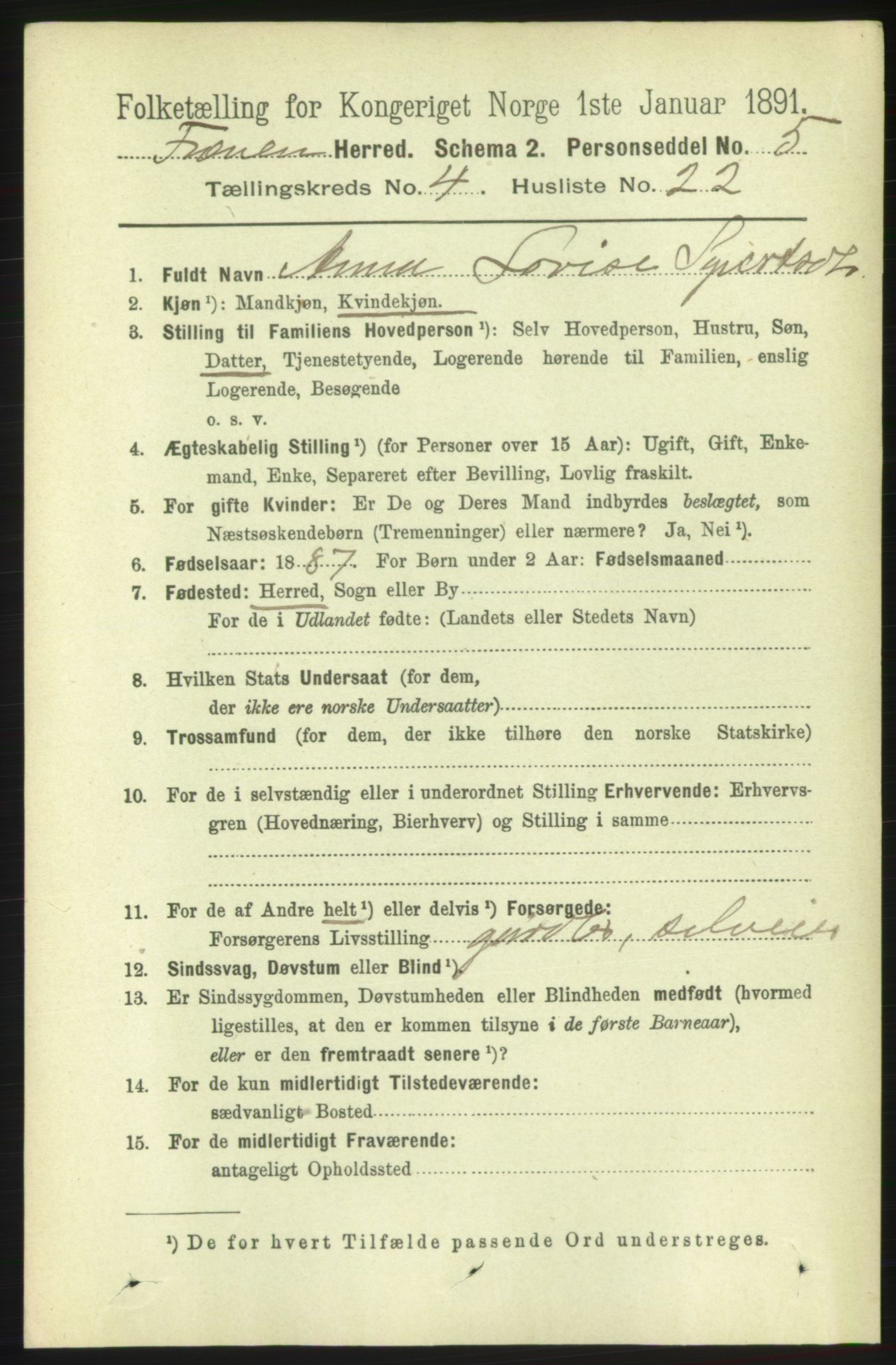 RA, 1891 census for 1548 Fræna, 1891, p. 1258