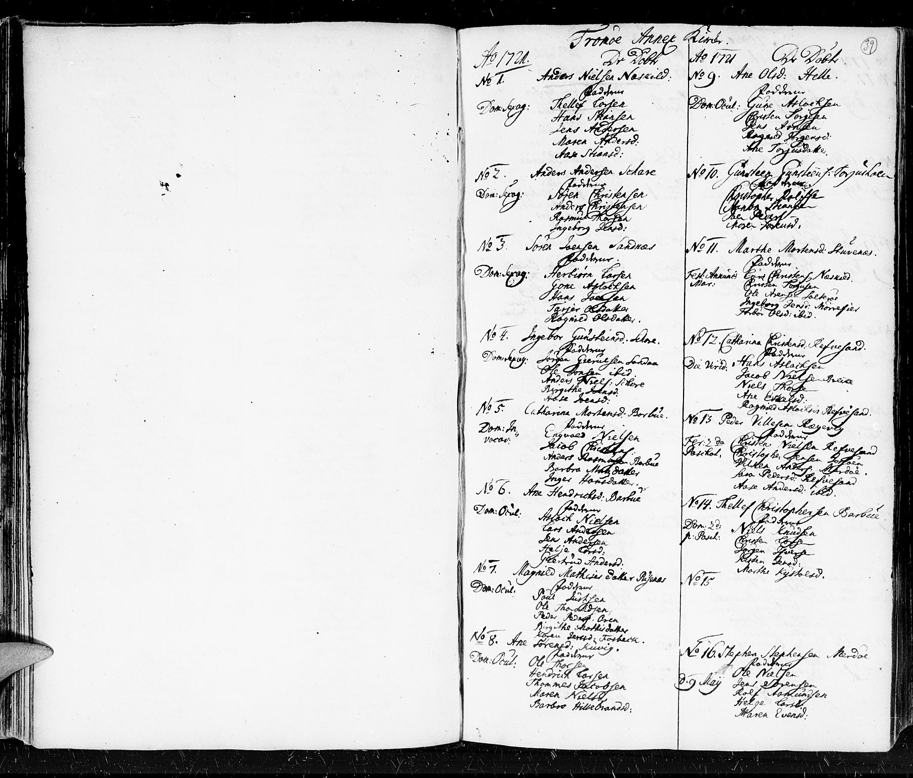Holt sokneprestkontor, SAK/1111-0021/F/Fa/L0001: Parish register (official) no. A 1 /2, 1721-1735, p. 39