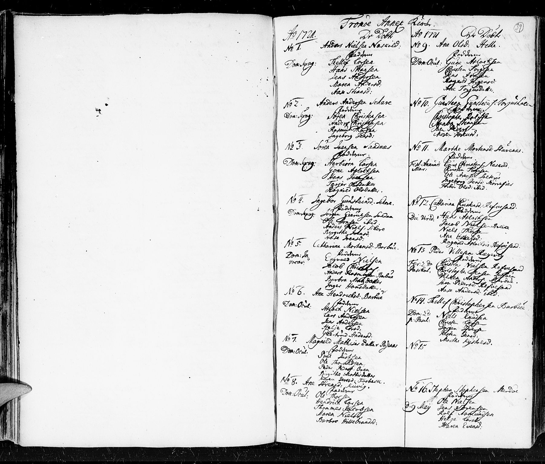 Holt sokneprestkontor, AV/SAK-1111-0021/F/Fa/L0001: Parish register (official) no. A 1 /2, 1721-1735, p. 39