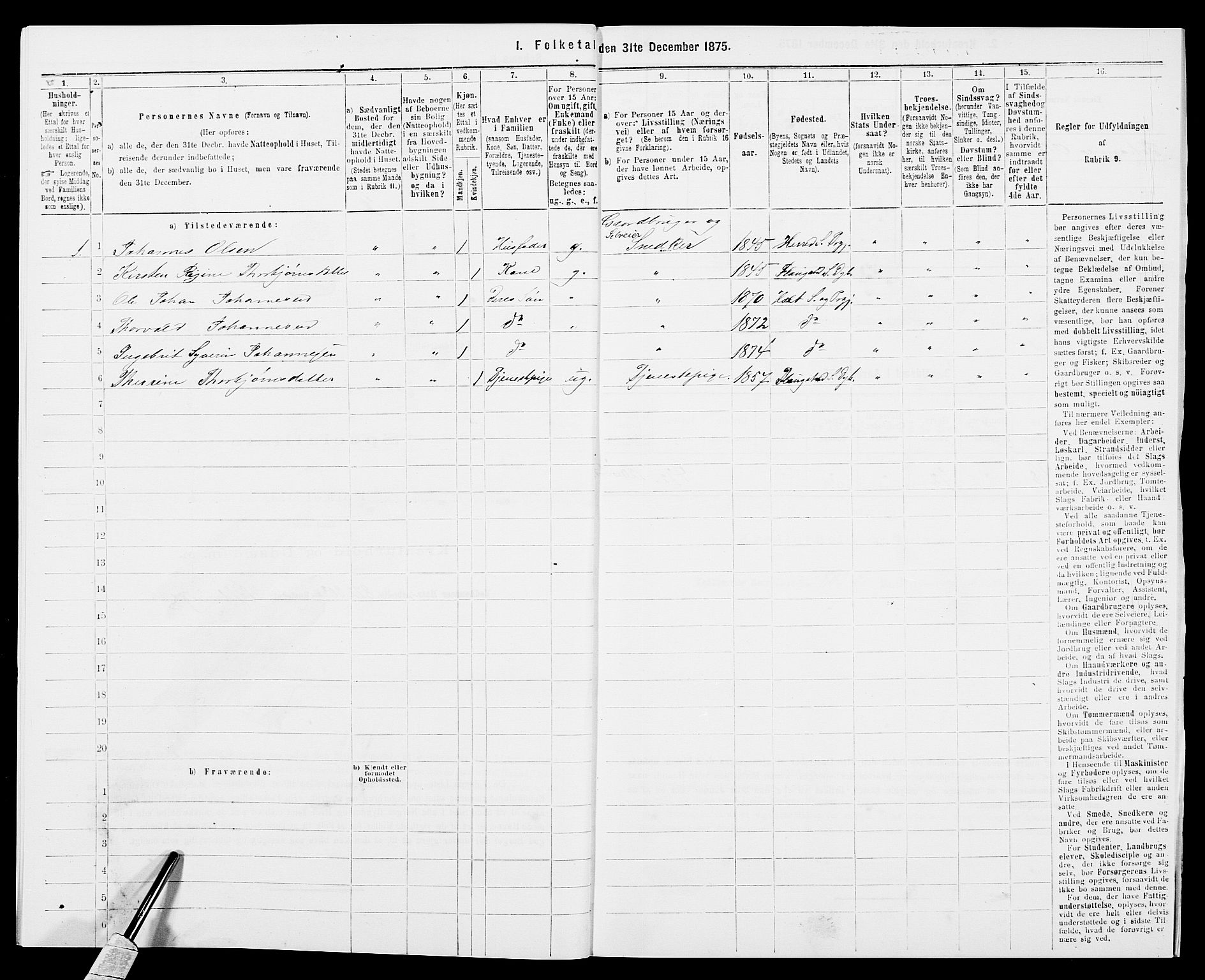 SAK, 1875 census for 0914L Holt/Holt, 1875, p. 1152