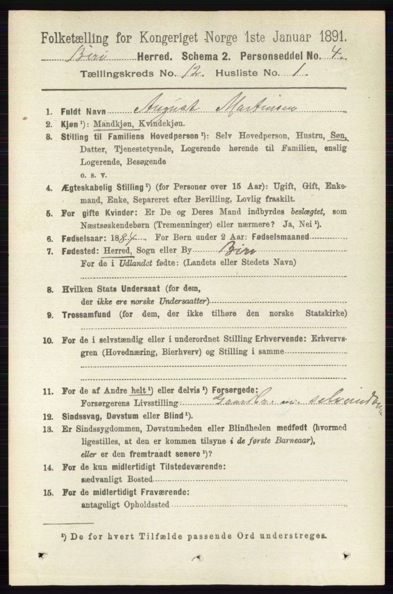 RA, 1891 census for 0525 Biri, 1891, p. 4843