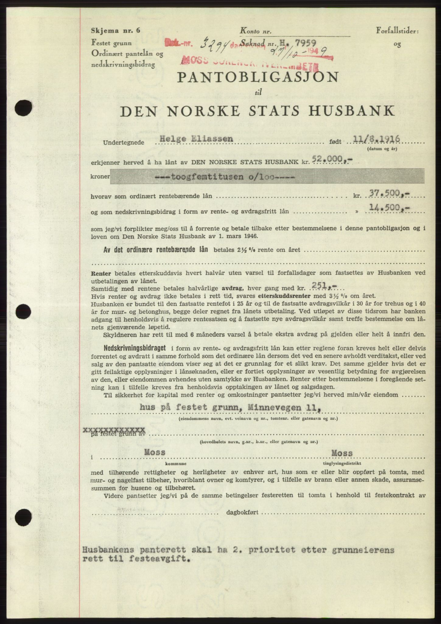 Moss sorenskriveri, SAO/A-10168: Mortgage book no. B23, 1949-1950, Diary no: : 3294/1949