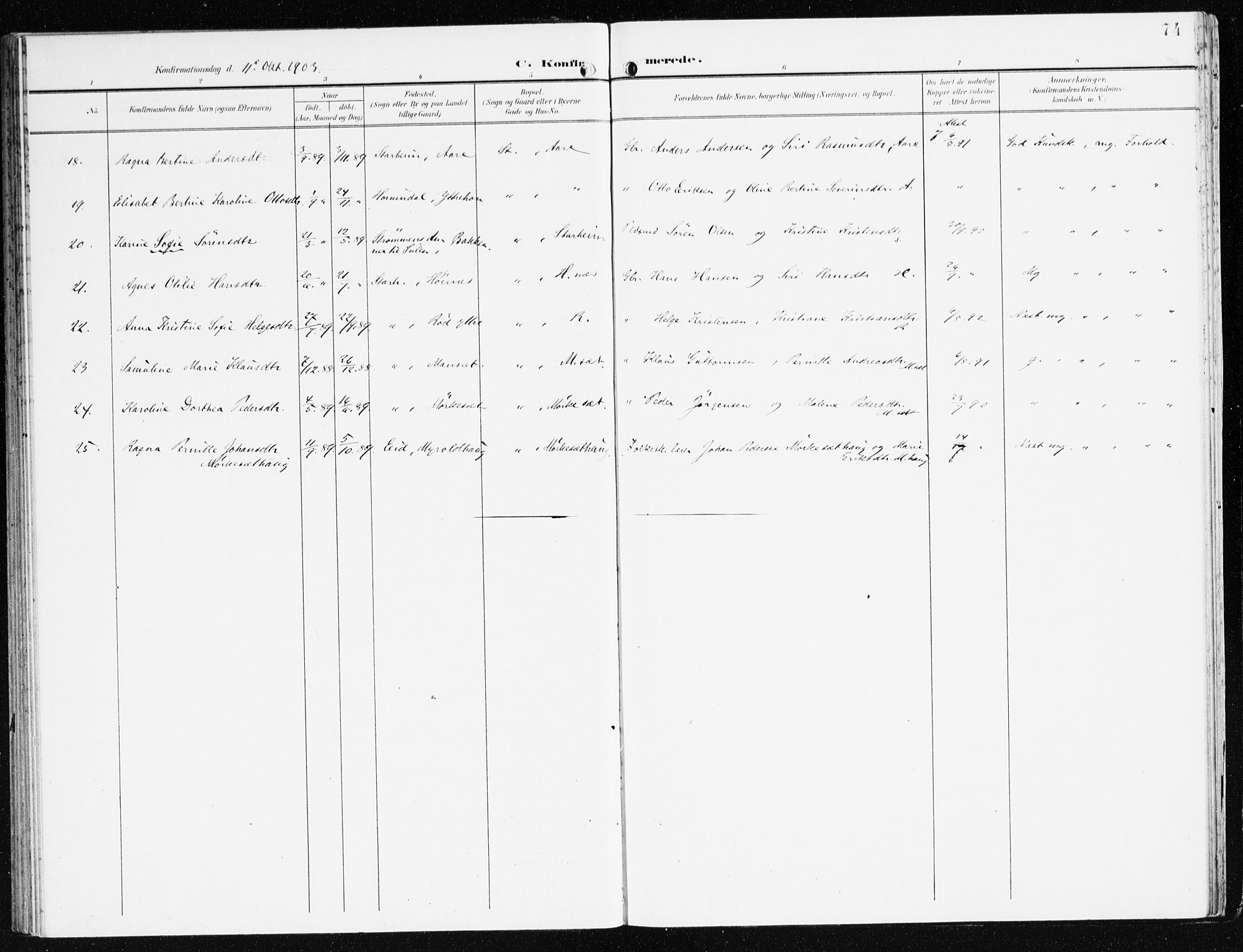 Eid sokneprestembete, AV/SAB-A-82301/H/Haa/Haac/L0002: Parish register (official) no. C 2, 1899-1927, p. 74