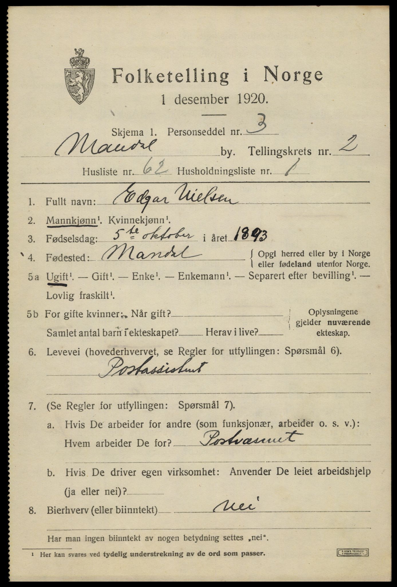 SAK, 1920 census for Mandal, 1920, p. 4779