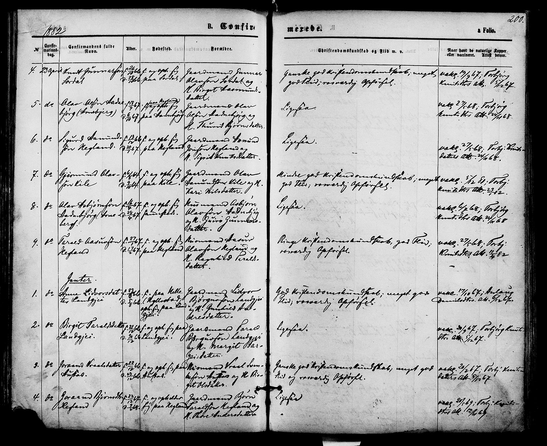 Bygland sokneprestkontor, AV/SAK-1111-0006/F/Fa/Fab/L0006: Parish register (official) no. A 6, 1873-1884, p. 200