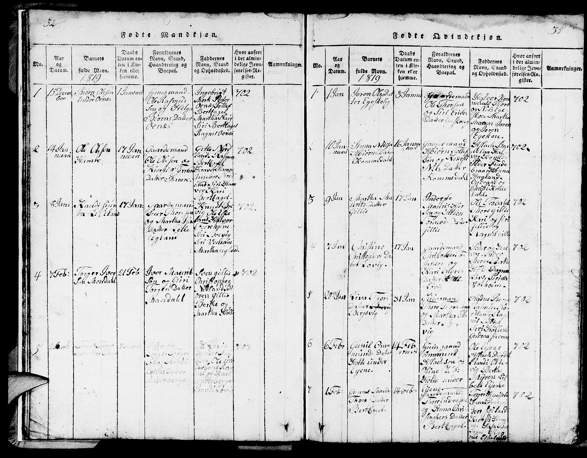 Strand sokneprestkontor, SAST/A-101828/H/Ha/Hab/L0002: Parish register (copy) no. B 2, 1816-1854, p. 34-35
