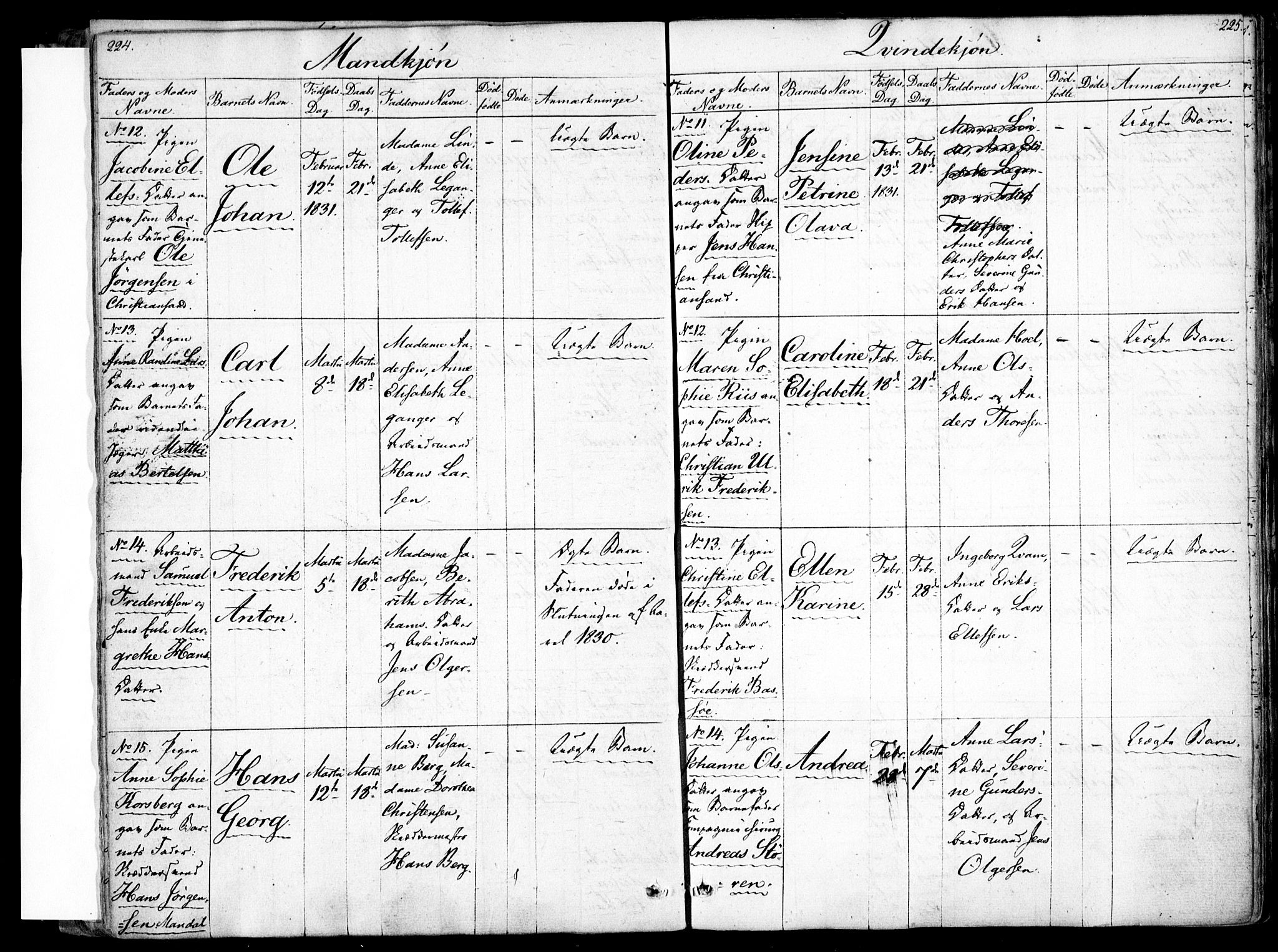 Rikshospitalet prestekontor Kirkebøker, AV/SAO-A-10309b/F/L0001: Parish register (official) no. 1, 1818-1832, p. 224-225