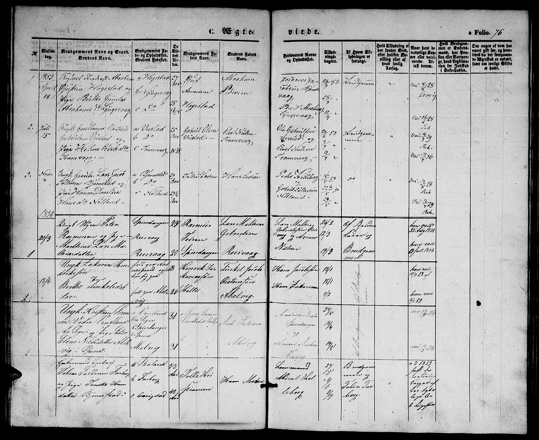 Herad sokneprestkontor, SAK/1111-0018/F/Fb/Fbb/L0002: Parish register (copy) no. B 2, 1853-1871, p. 76
