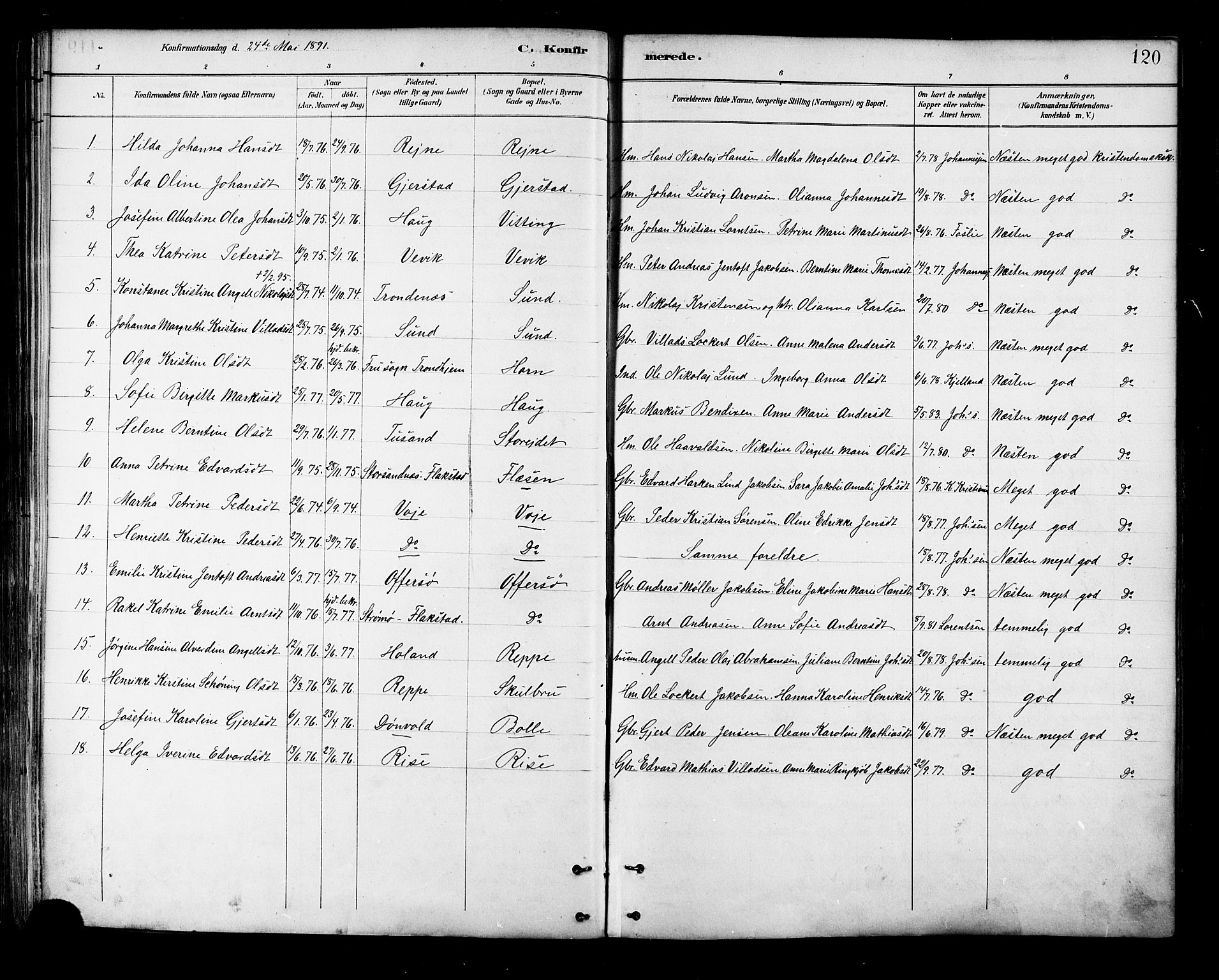 Ministerialprotokoller, klokkerbøker og fødselsregistre - Nordland, SAT/A-1459/881/L1167: Parish register (copy) no. 881C04, 1886-1899, p. 120
