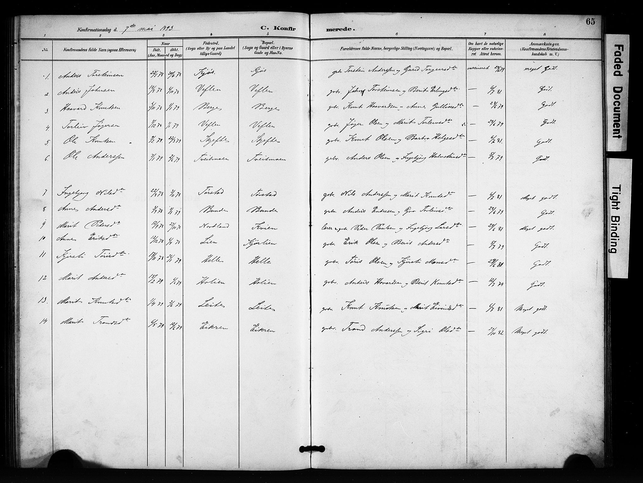 Vang prestekontor, Valdres, SAH/PREST-140/H/Hb/L0007: Parish register (copy) no. 7, 1893-1924, p. 65