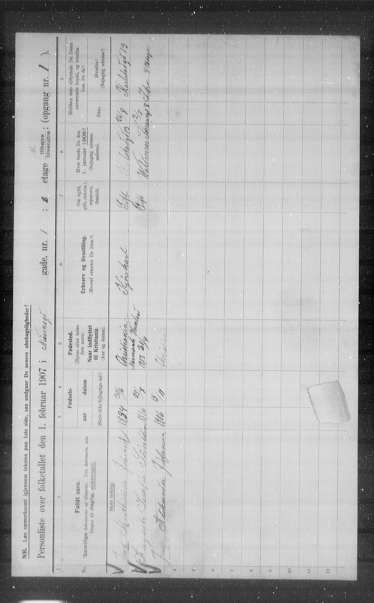 OBA, Municipal Census 1907 for Kristiania, 1907, p. 36409