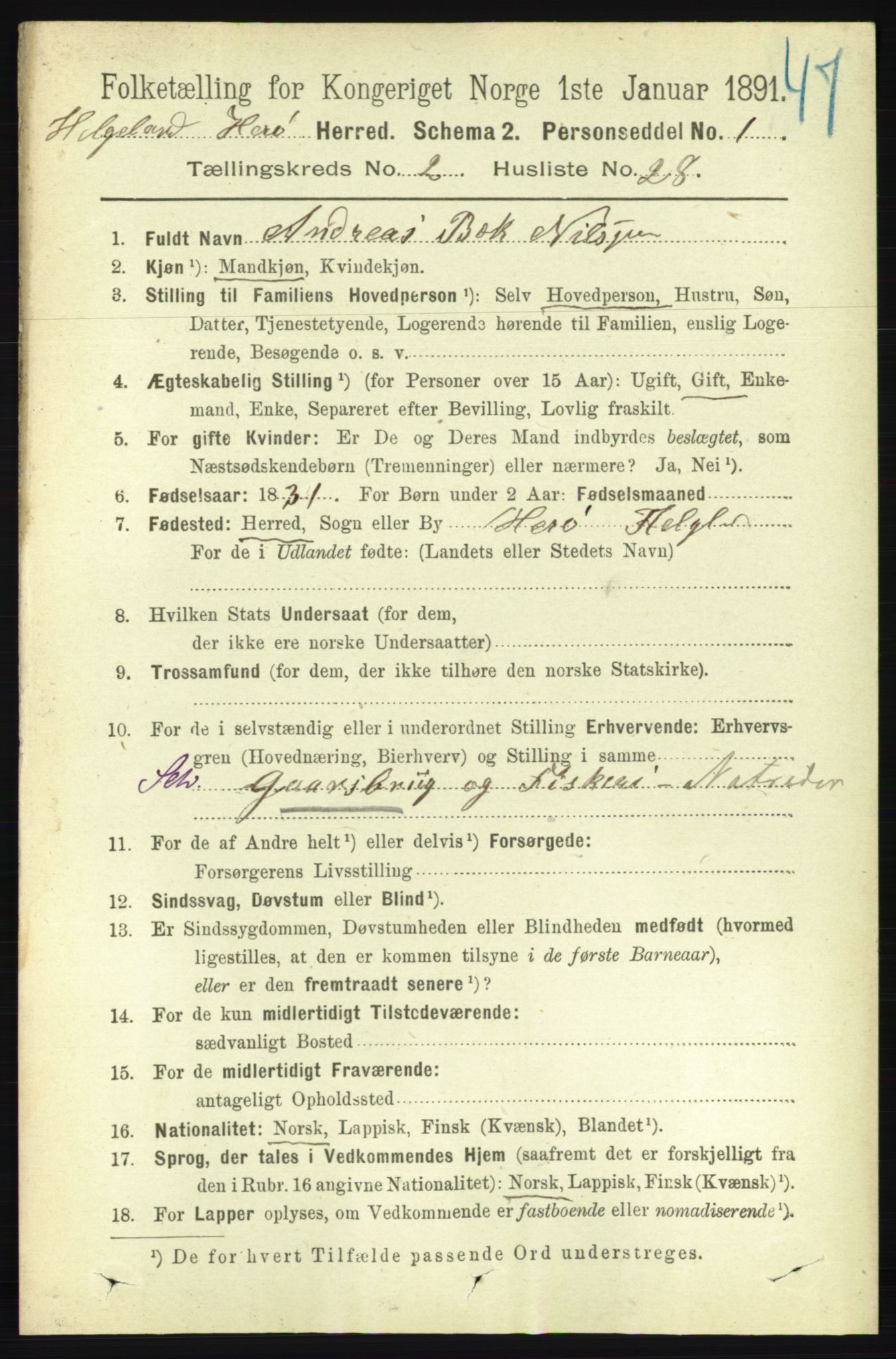 RA, 1891 census for 1818 Herøy, 1891, p. 430