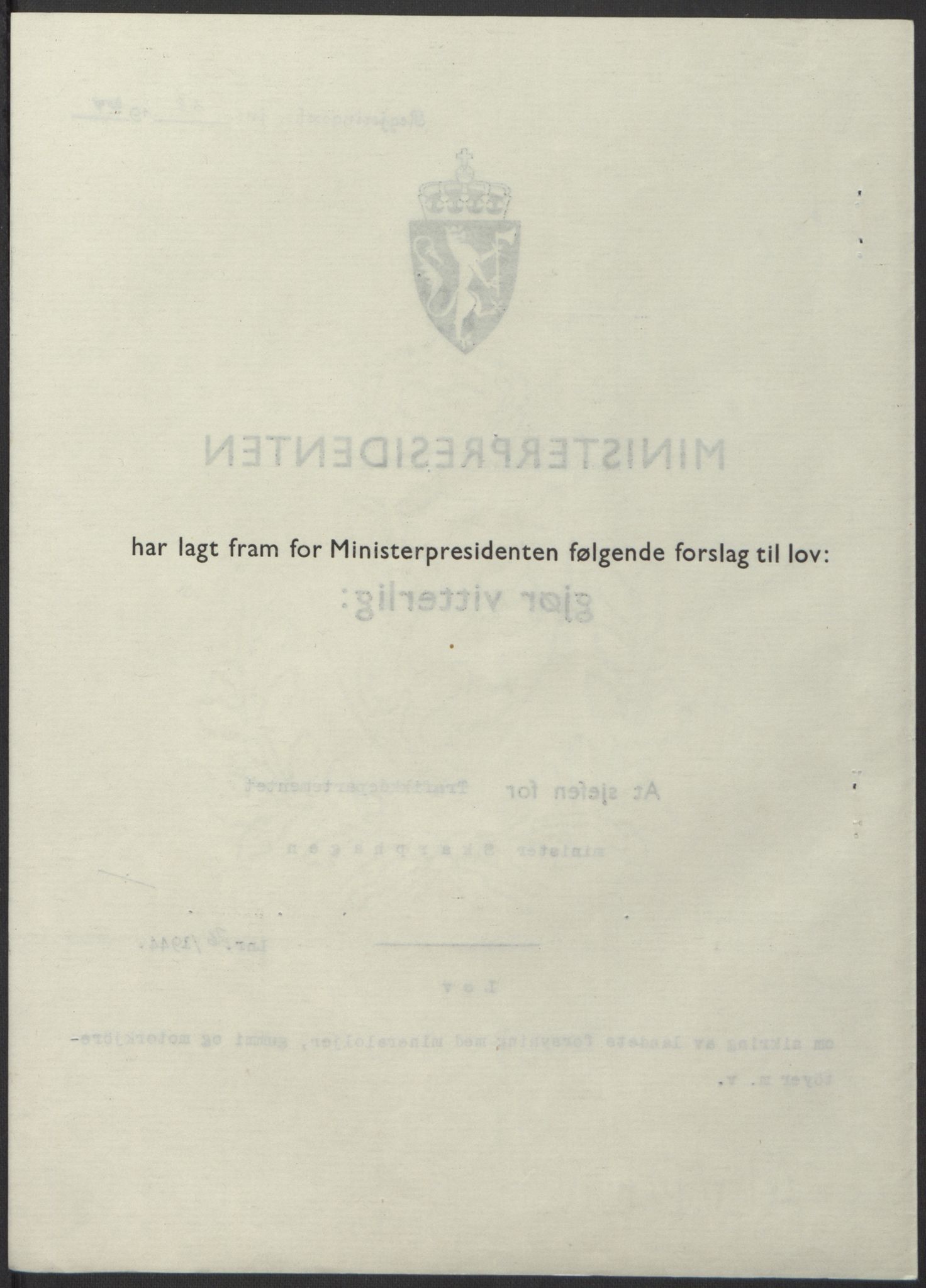 NS-administrasjonen 1940-1945 (Statsrådsekretariatet, de kommisariske statsråder mm), RA/S-4279/D/Db/L0100: Lover, 1944, p. 127