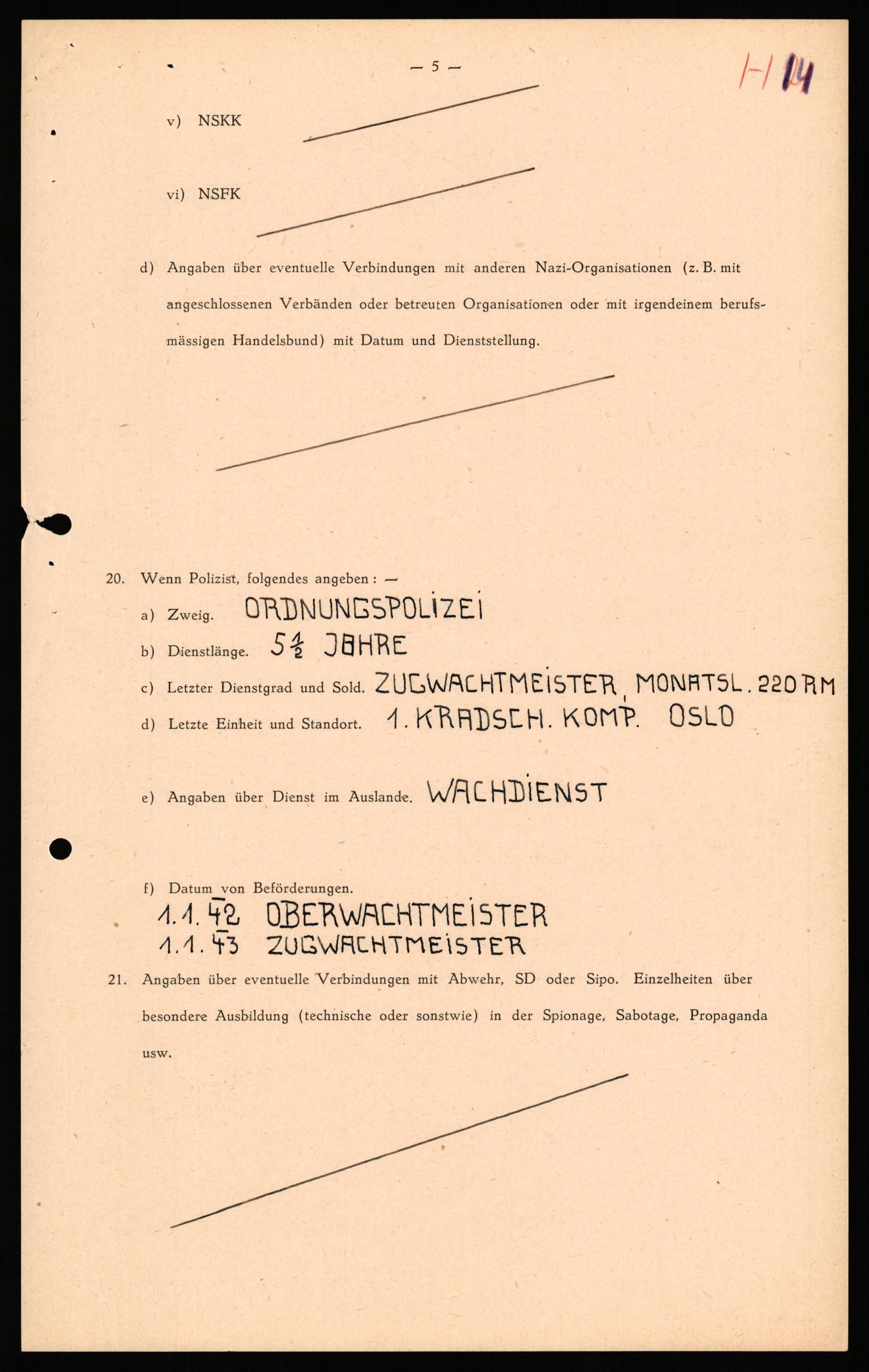 Forsvaret, Forsvarets overkommando II, RA/RAFA-3915/D/Db/L0038: CI Questionaires. Tyske okkupasjonsstyrker i Norge. Østerrikere., 1945-1946, p. 444