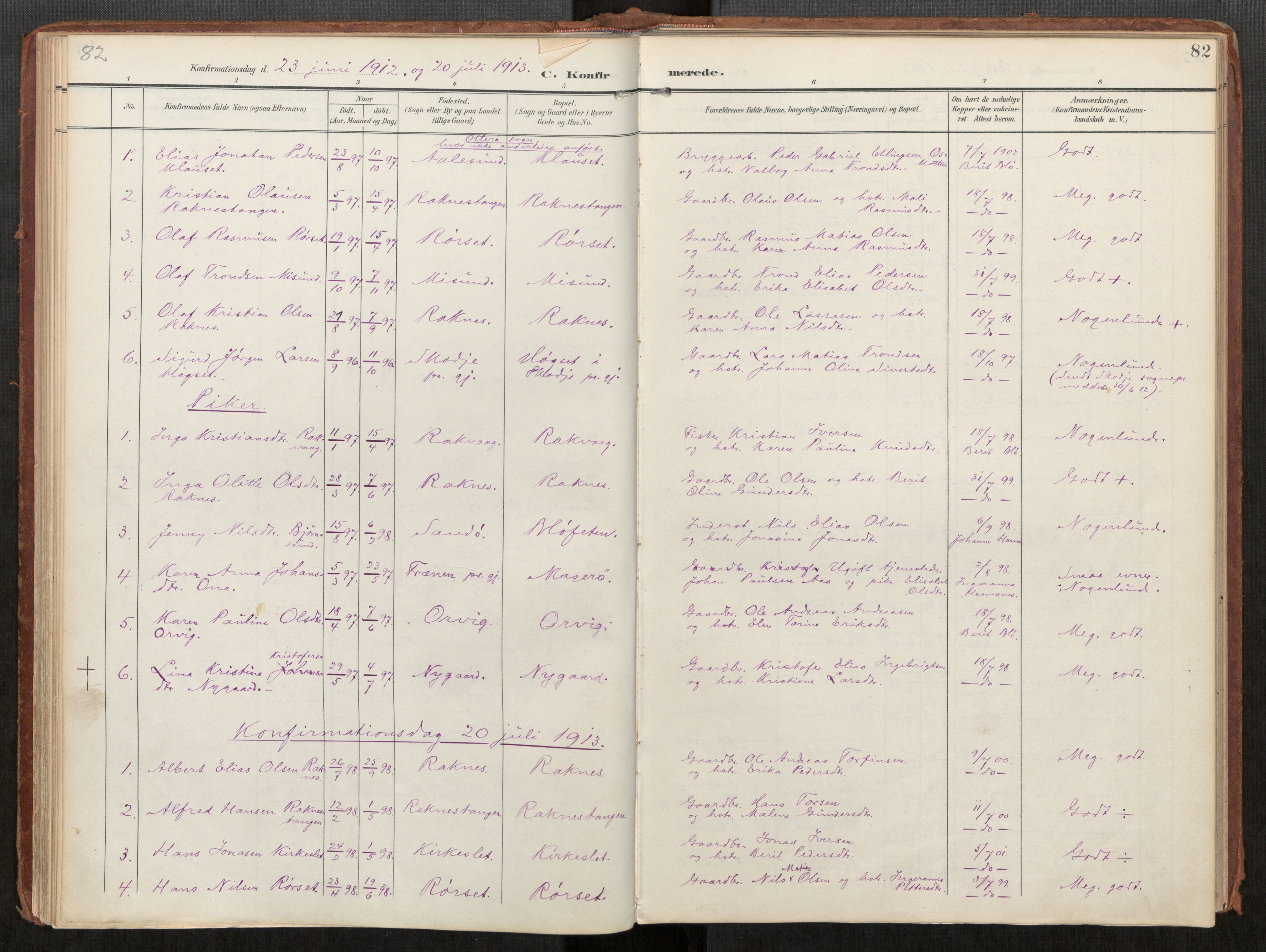 Ministerialprotokoller, klokkerbøker og fødselsregistre - Møre og Romsdal, AV/SAT-A-1454/563/L0740: Parish register (official) no. 563A02, 1903-1923, p. 82