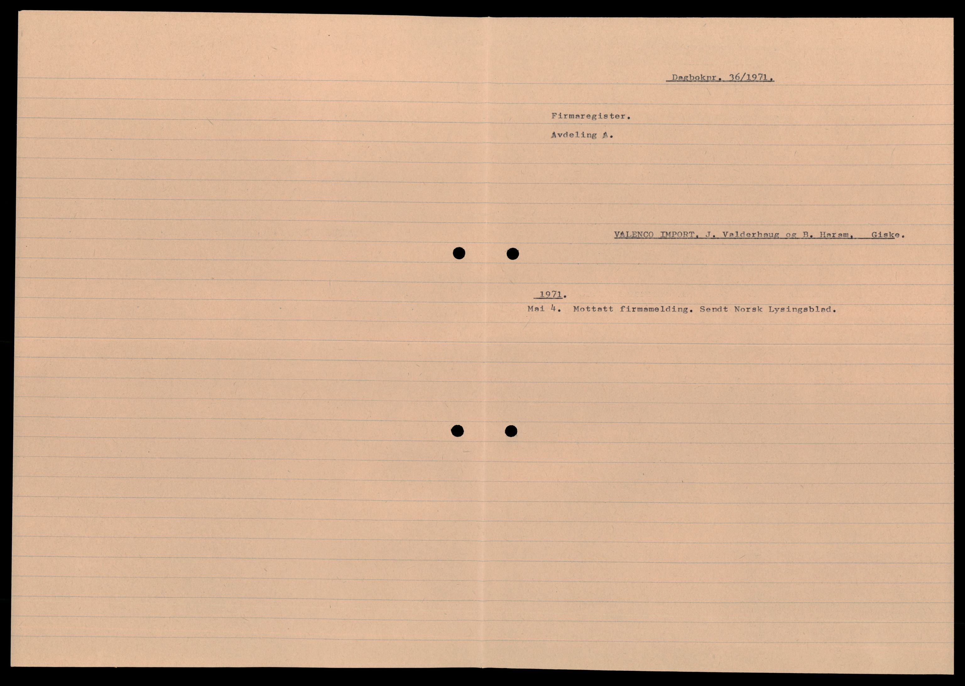 Nordre Sunnmøre sorenskriveri, AV/SAT-A-0006/2/J/Jd/Jde/L0017: Bilag. Enkeltmannsforetak, V-W, 1944-1990, p. 1