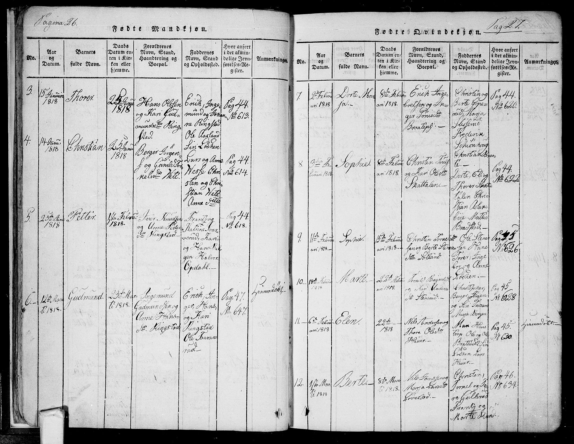 Trøgstad prestekontor Kirkebøker, SAO/A-10925/F/Fa/L0006: Parish register (official) no. I 6, 1815-1844, p. 26b-27a