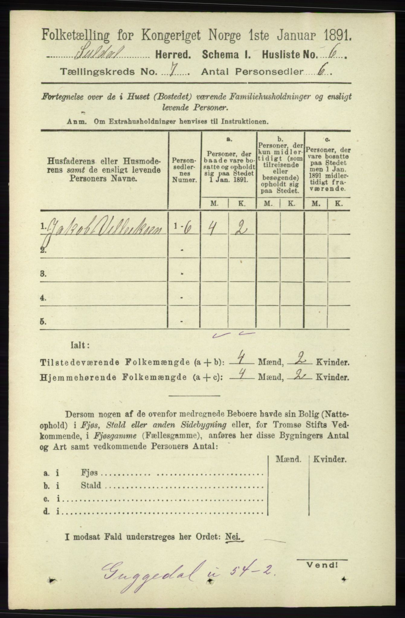 RA, 1891 census for 1134 Suldal, 1891, p. 1944