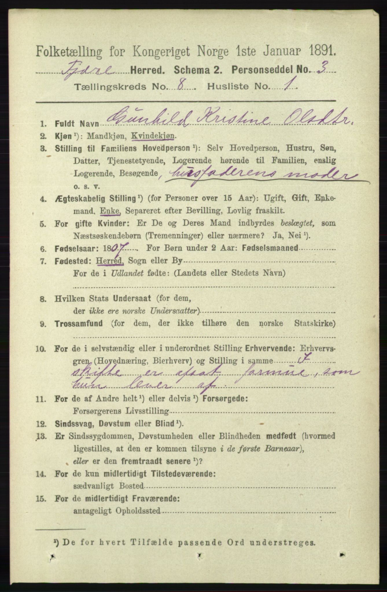 RA, 1891 census for 0923 Fjære, 1891, p. 3740