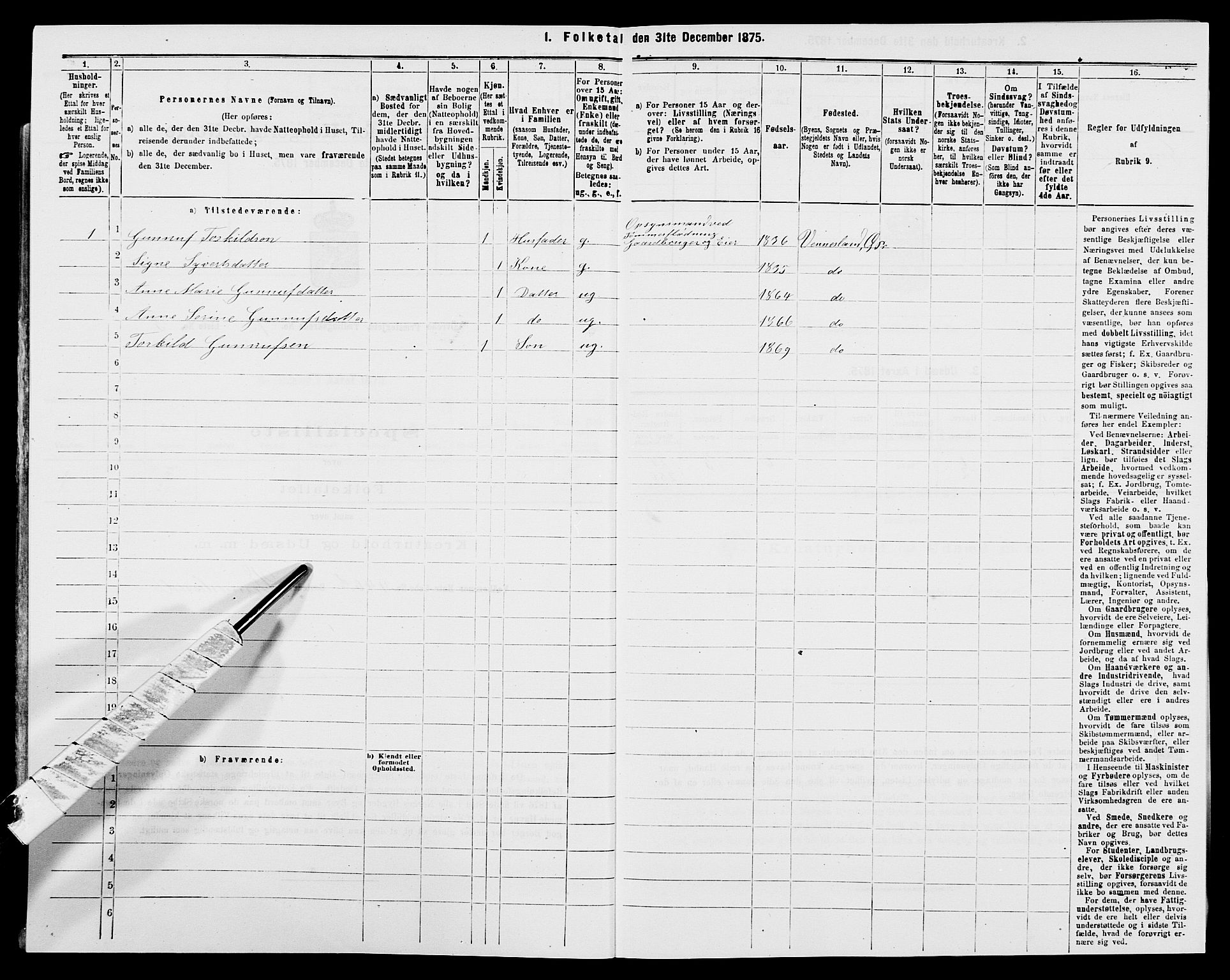 SAK, 1875 census for 1016P Øvrebø, 1875, p. 853