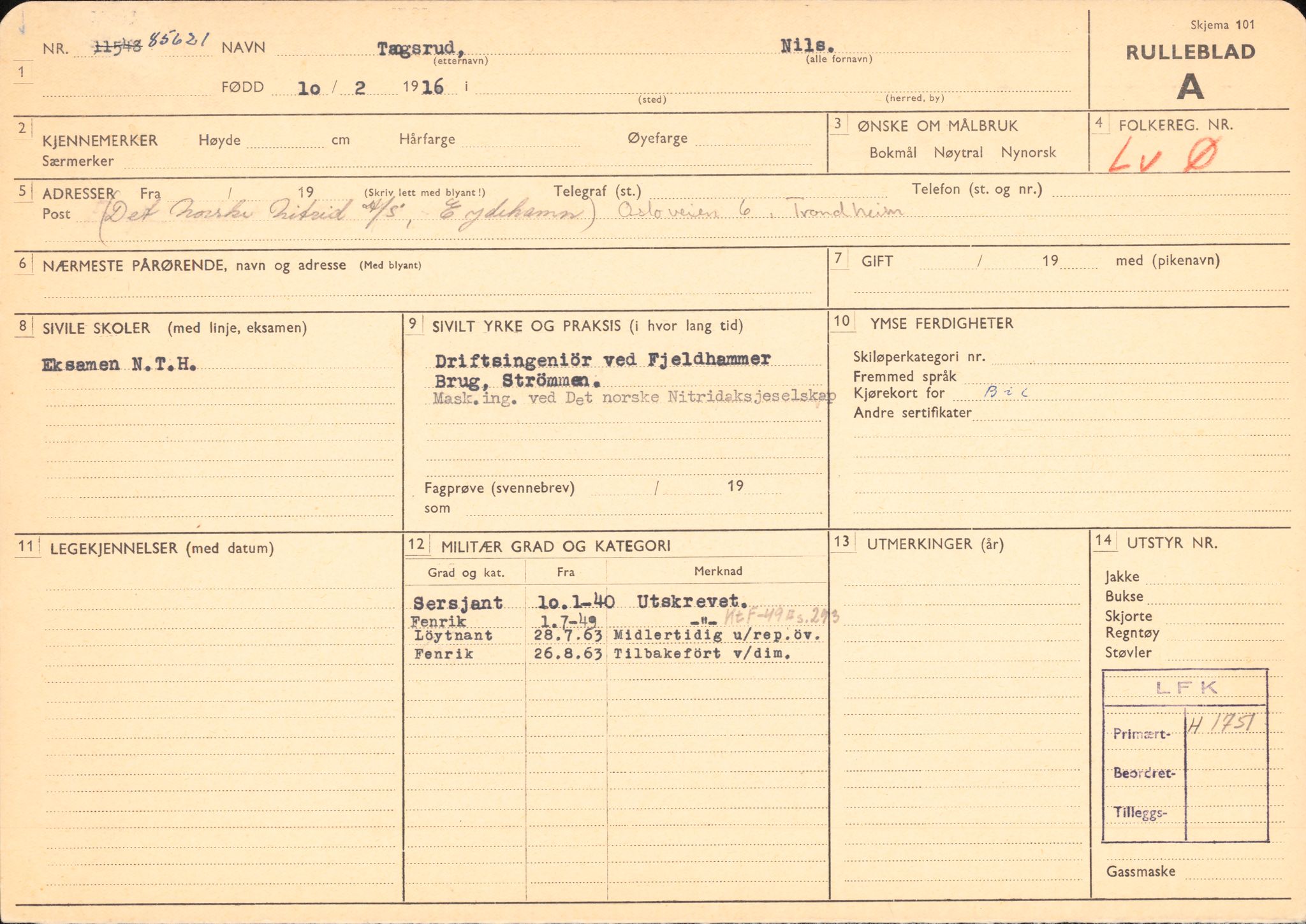 Forsvaret, Forsvarets overkommando/Luftforsvarsstaben, RA/RAFA-4079/P/Pa/L0048: Personellpapirer, 1916, p. 199