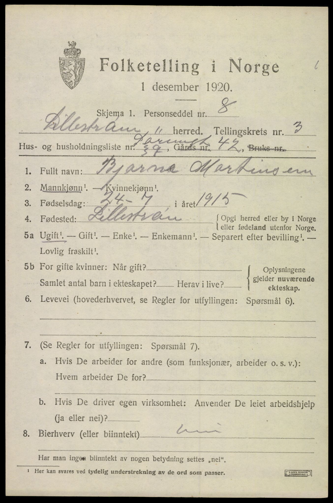 SAO, 1920 census for Lillestrøm, 1920, p. 8134