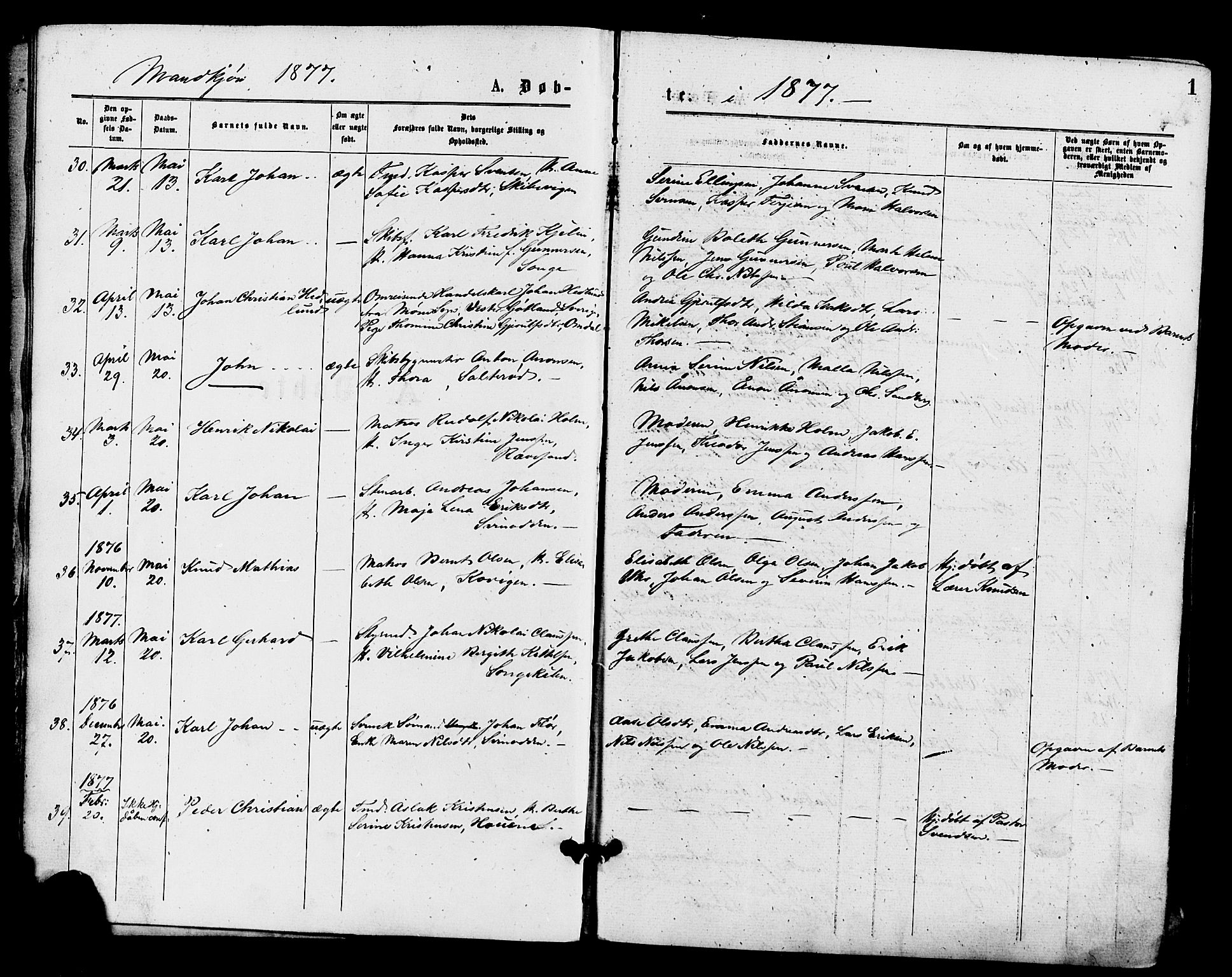 Barbu sokneprestkontor, SAK/1111-0003/F/Fa/L0001: Parish register (official) no. A 1 /2, 1877-1877, p. 1