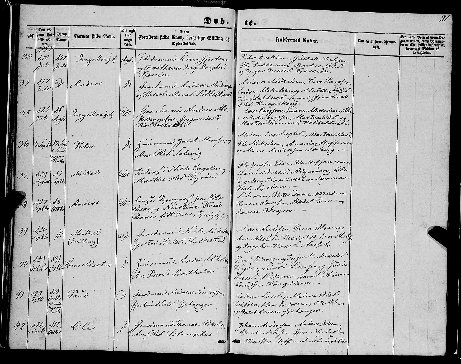 Fjell sokneprestembete, AV/SAB-A-75301/H/Haa: Parish register (official) no. A 2, 1847-1864, p. 21