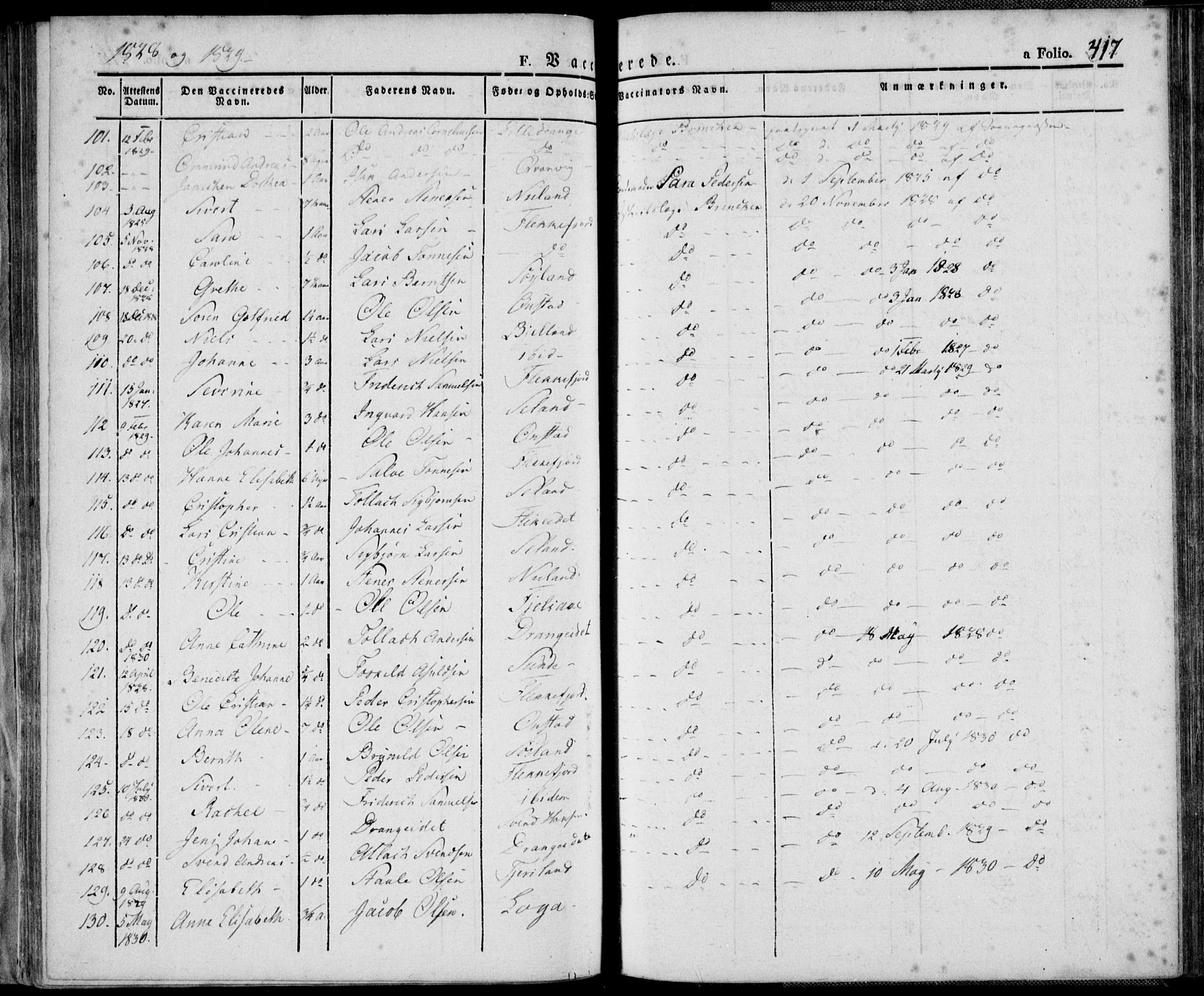 Flekkefjord sokneprestkontor, SAK/1111-0012/F/Fa/Fac/L0003: Parish register (official) no. A 3, 1826-1841, p. 417