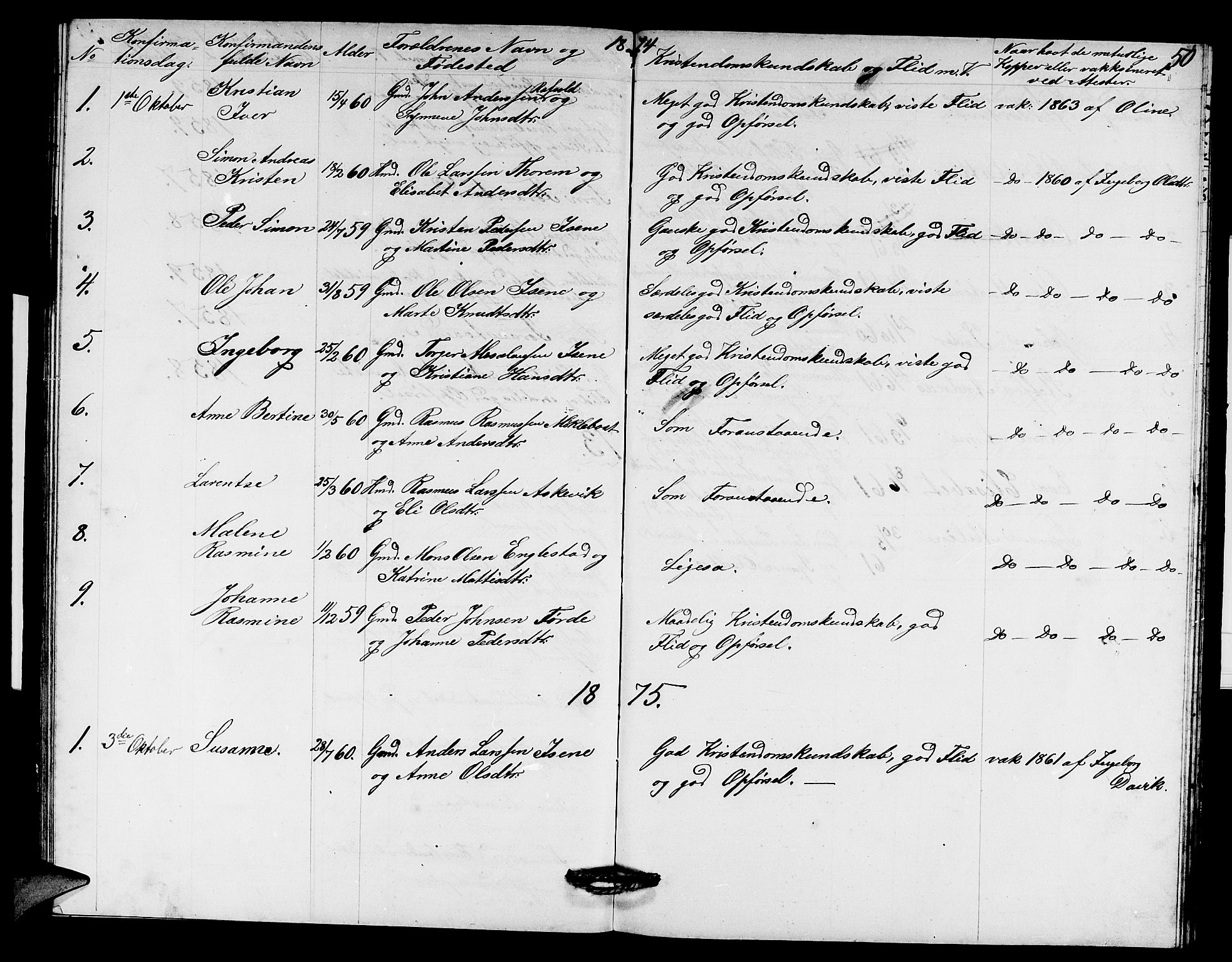 Davik sokneprestembete, AV/SAB-A-79701/H/Hab/Habd/L0001: Parish register (copy) no. D 1, 1866-1891, p. 50