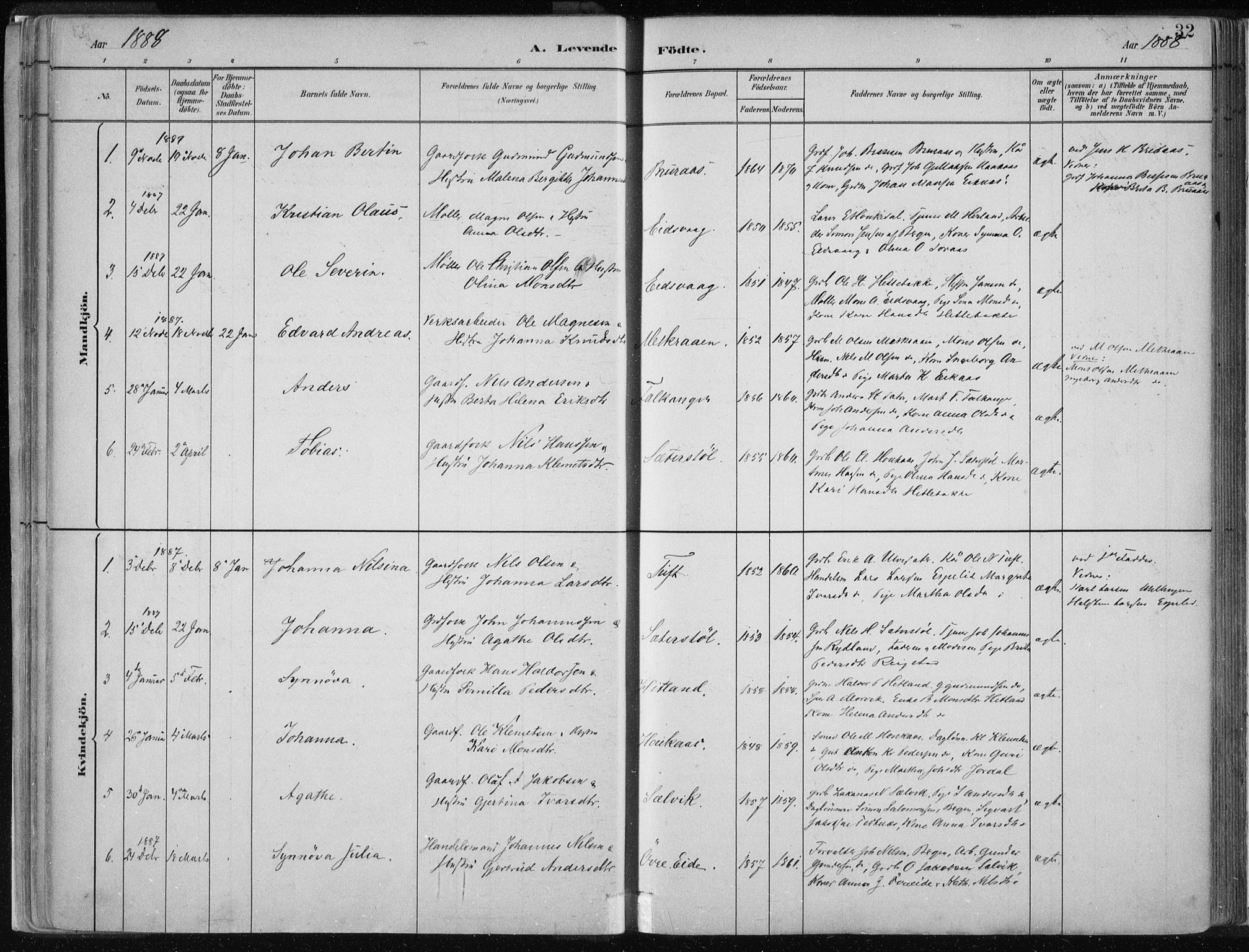 Hamre sokneprestembete, SAB/A-75501/H/Ha/Haa/Haad/L0001: Parish register (official) no. D  1, 1882-1906, p. 32