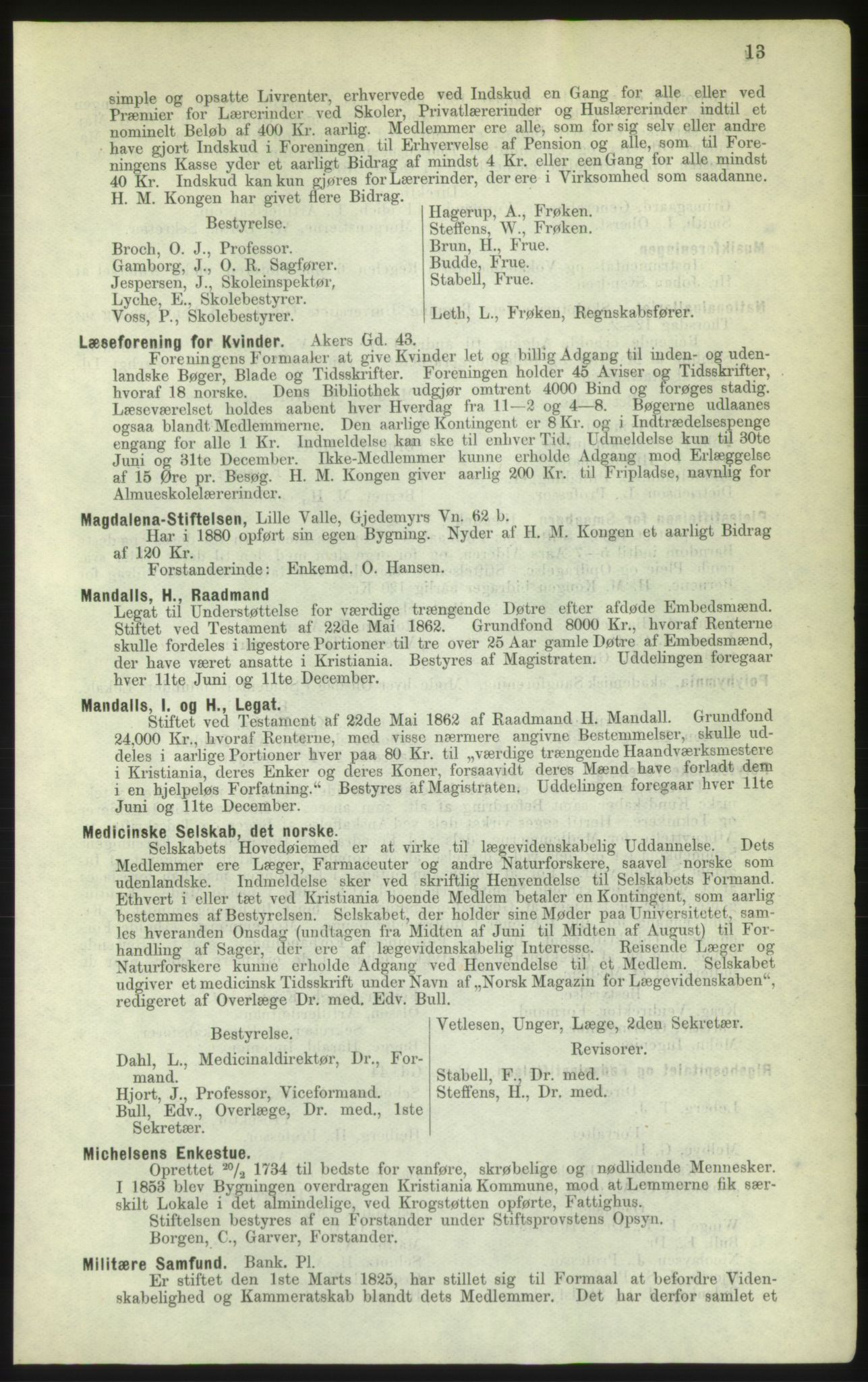 Kristiania/Oslo adressebok, PUBL/-, 1882, p. 13