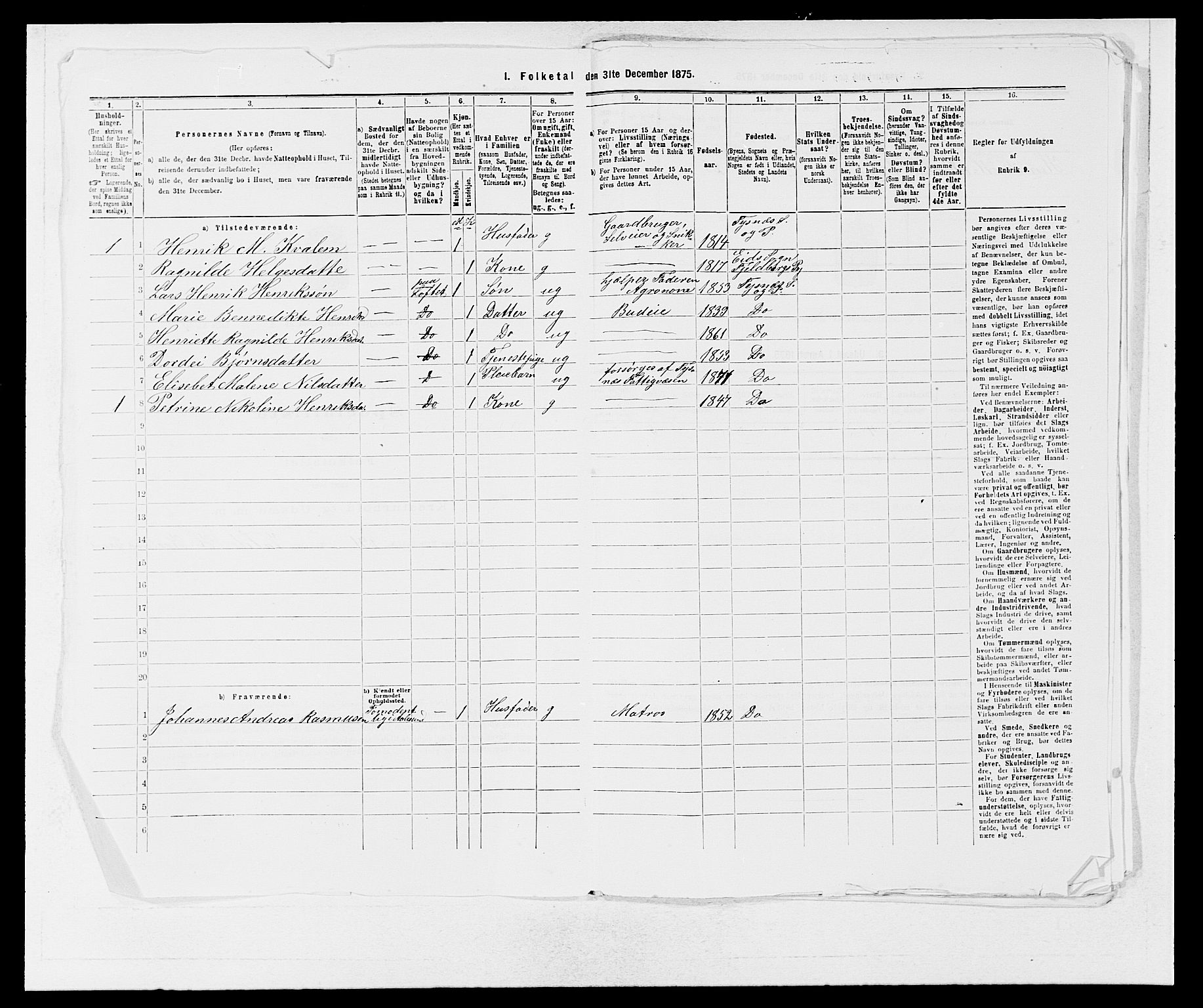 SAB, 1875 census for 1223P Tysnes, 1875, p. 932