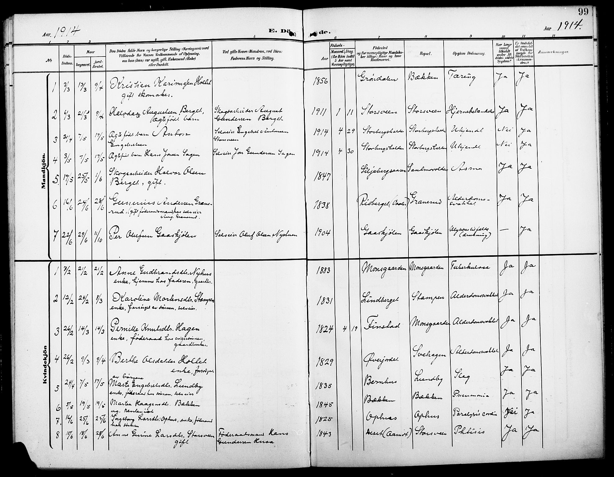 Elverum prestekontor, AV/SAH-PREST-044/H/Ha/Hab/L0008: Parish register (copy) no. 8, 1908-1918, p. 99