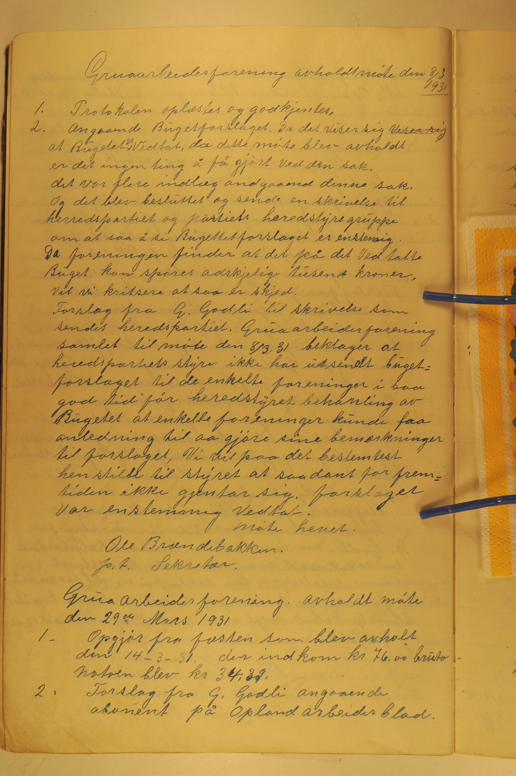 Grua Arbeiderlag, OARM/H-A-00261/A/L0001/0001: Forhandlingsprotokoller / Forhandlingsprotokoll Grua Arbeiderforening, 1918-1939