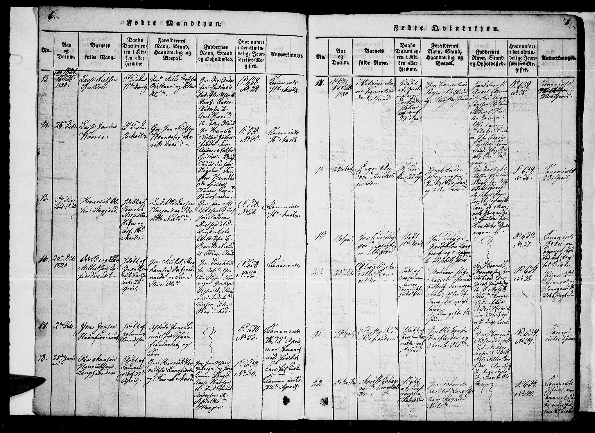 Skjervøy sokneprestkontor, AV/SATØ-S-1300/H/Ha/Haa/L0004kirke: Parish register (official) no. 4, 1820-1838, p. 6-7