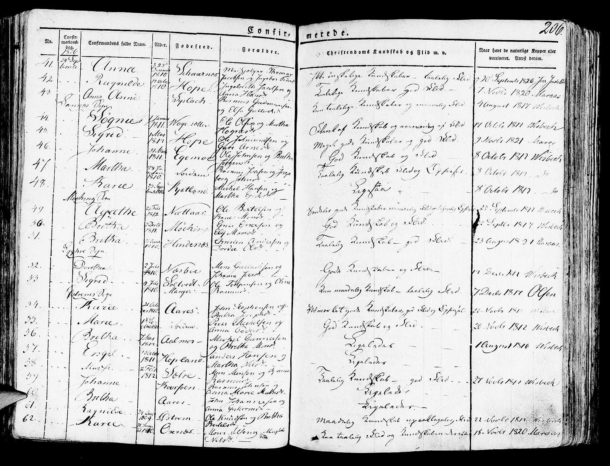 Lindås Sokneprestembete, SAB/A-76701/H/Haa: Parish register (official) no. A 8, 1823-1836, p. 206
