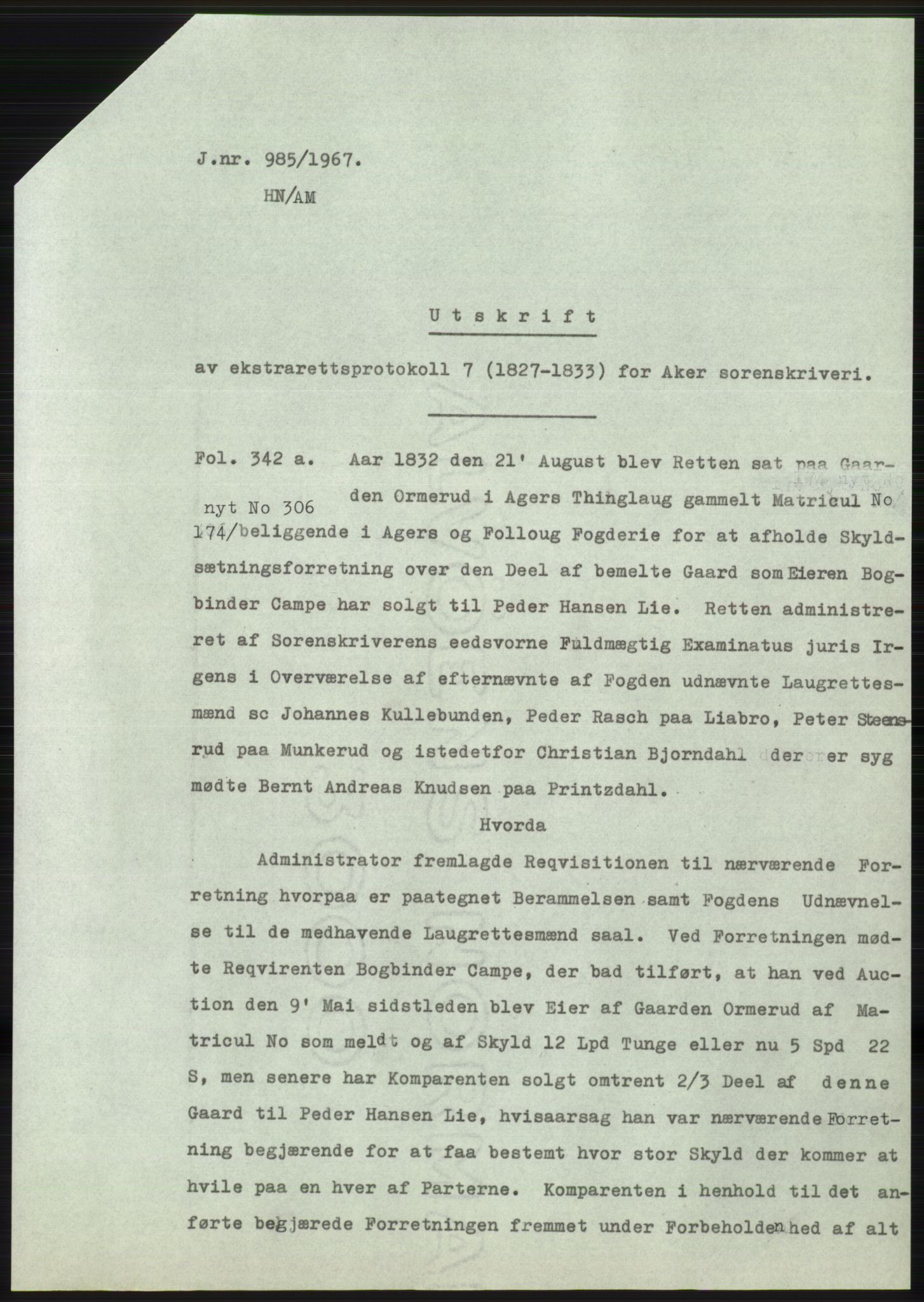 Statsarkivet i Oslo, AV/SAO-A-10621/Z/Zd/L0025: Avskrifter, j.nr 37-1147/1967, 1967, p. 419