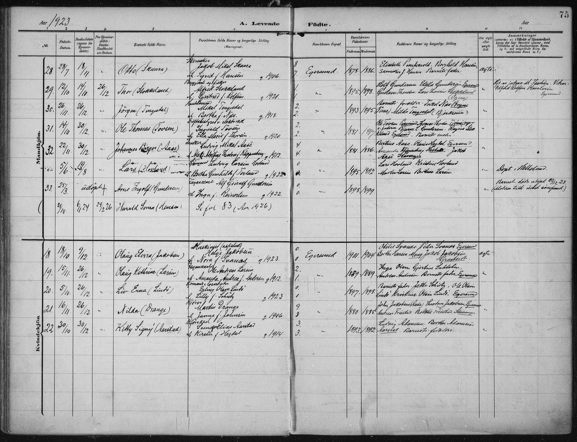 Eigersund sokneprestkontor, AV/SAST-A-101807/S08/L0022: Parish register (official) no. A 21, 1905-1928, p. 75