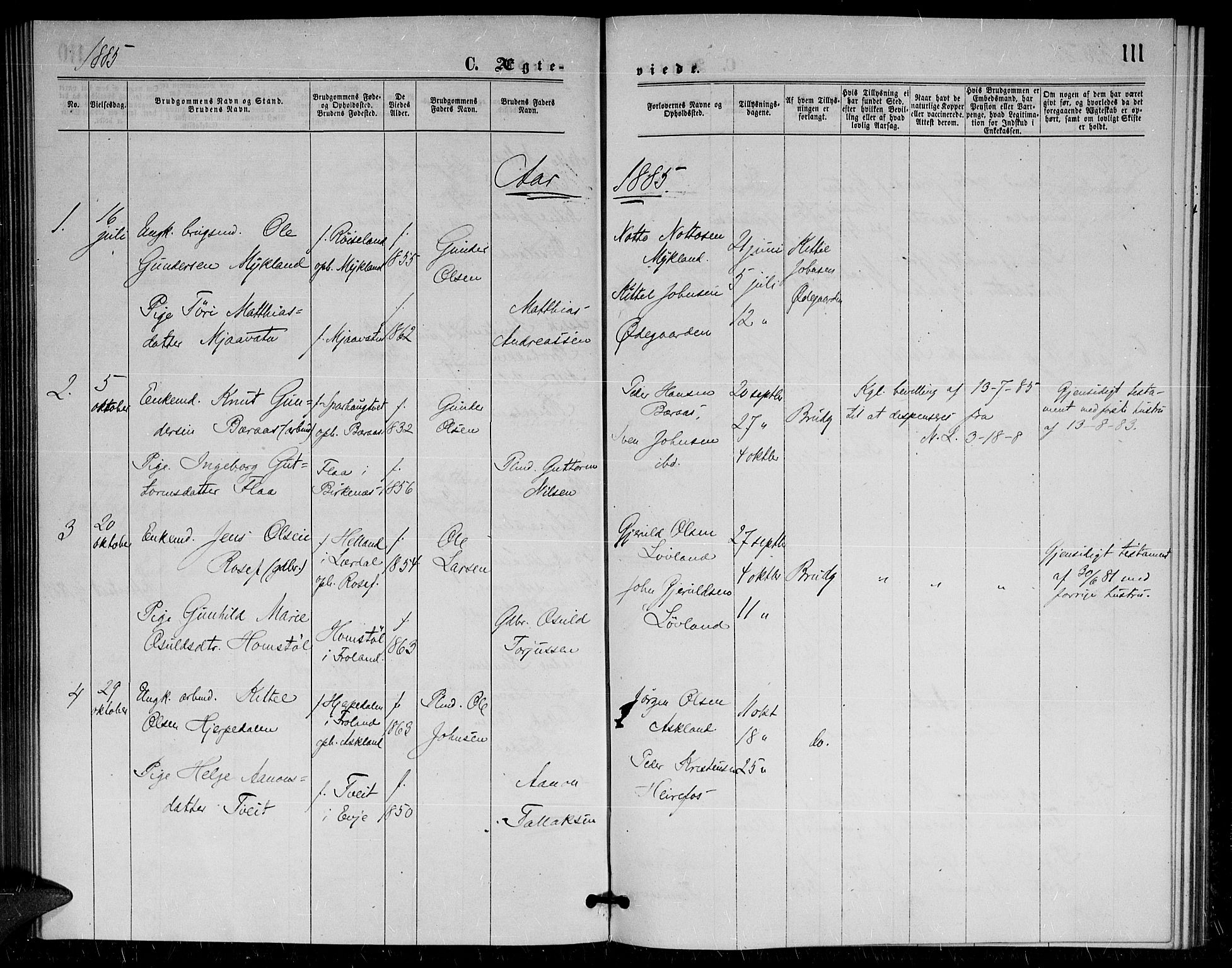 Herefoss sokneprestkontor, SAK/1111-0019/F/Fa/Fac/L0001: Parish register (official) no. A 1, 1871-1886, p. 111