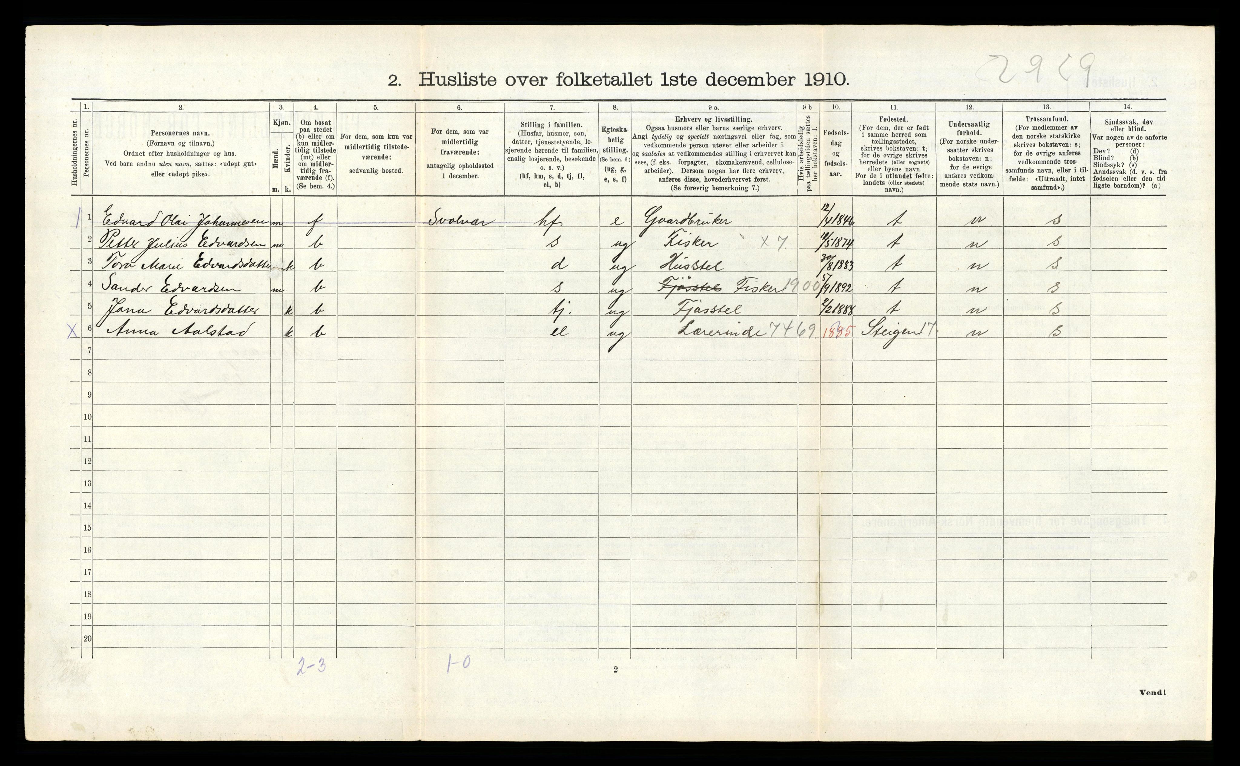 RA, 1910 census for Hamarøy, 1910, p. 825