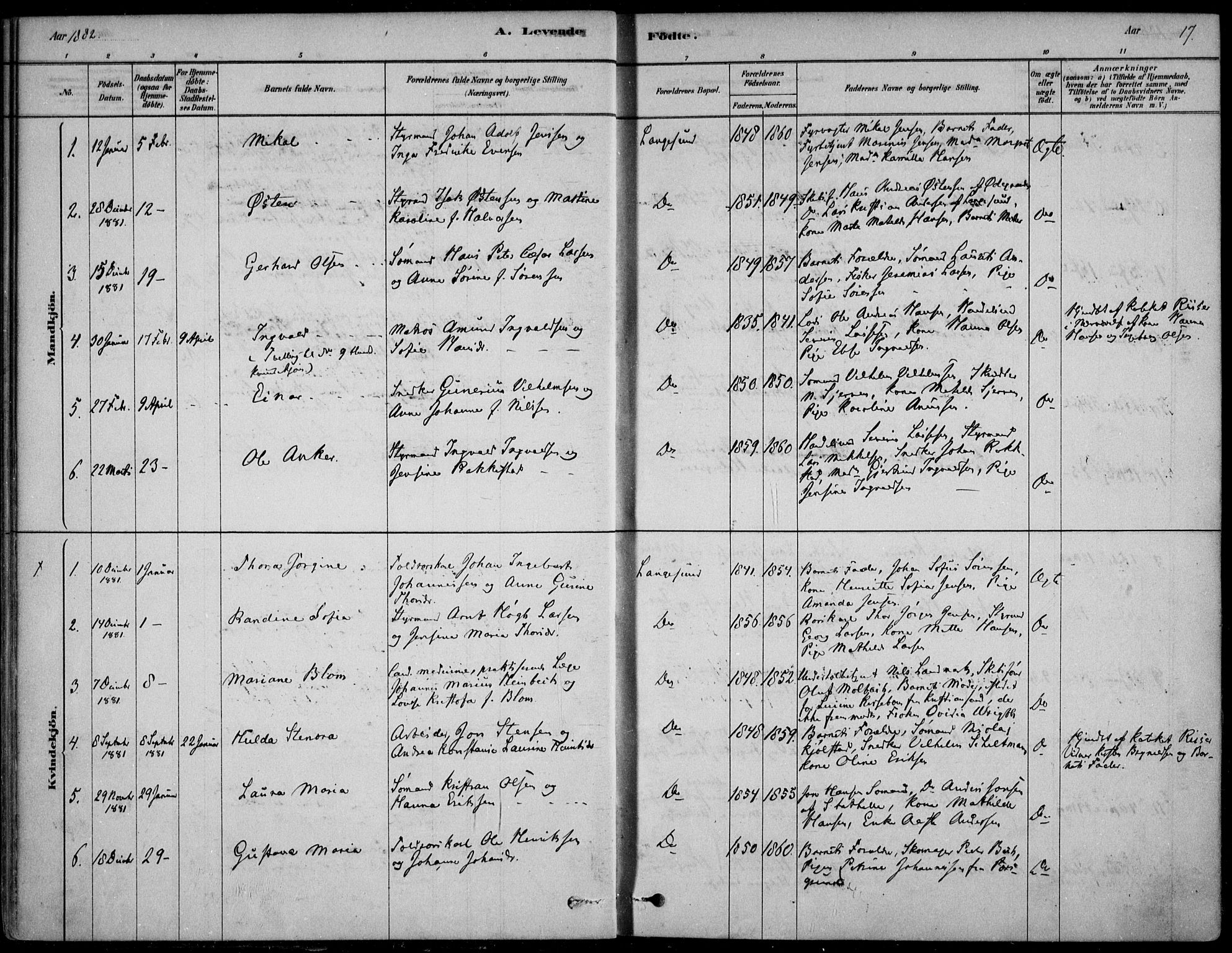 Langesund kirkebøker, AV/SAKO-A-280/F/Fa/L0002: Parish register (official) no. 2, 1878-1892, p. 17