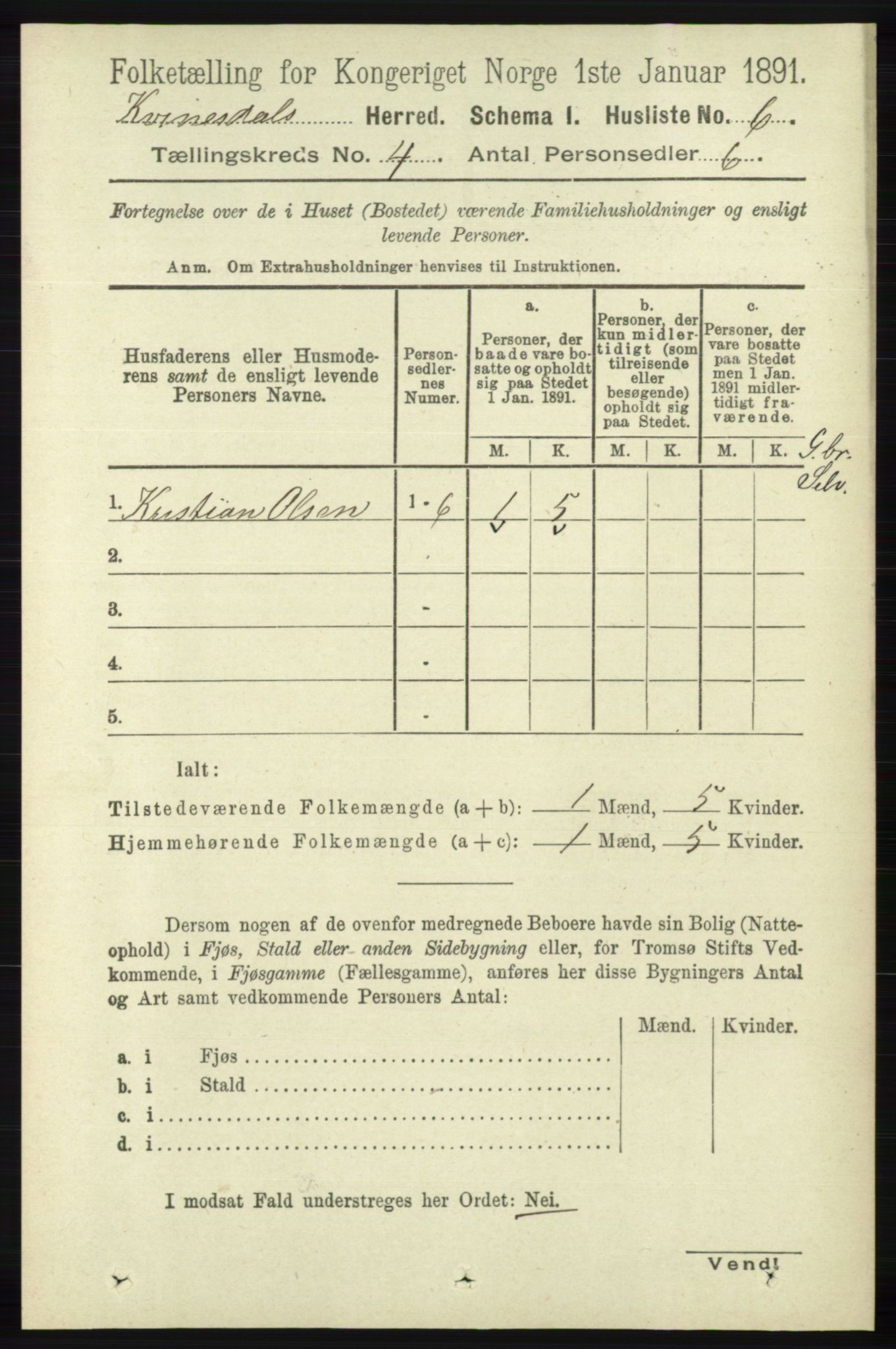RA, 1891 census for 1037 Kvinesdal, 1891, p. 1399