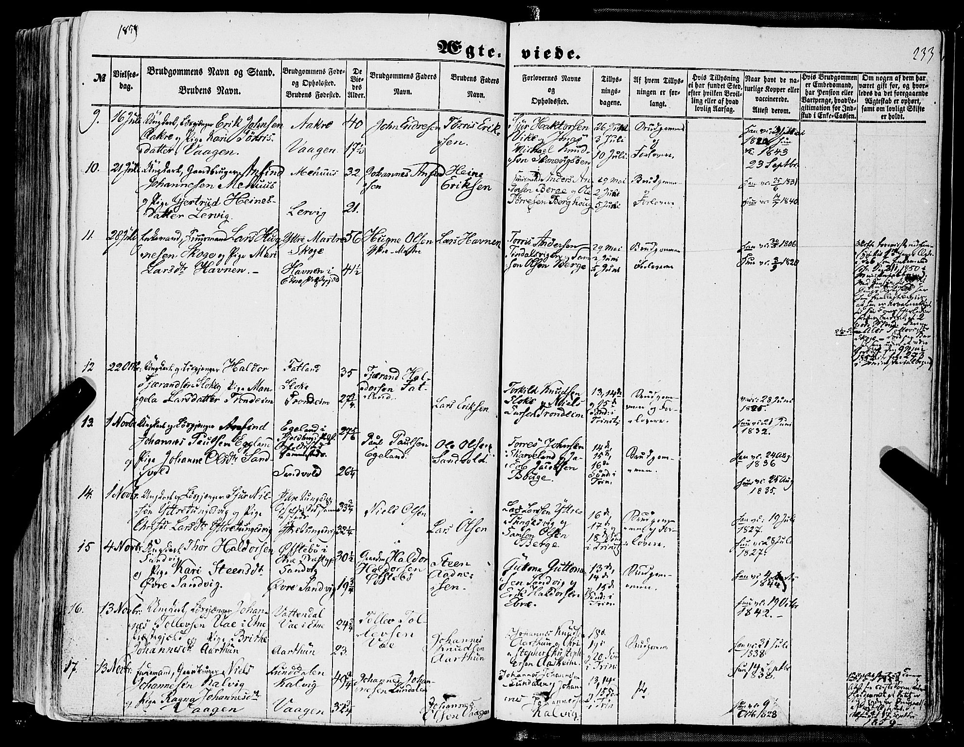 Skånevik sokneprestembete, SAB/A-77801/H/Haa: Parish register (official) no. A 5I, 1848-1869, p. 233