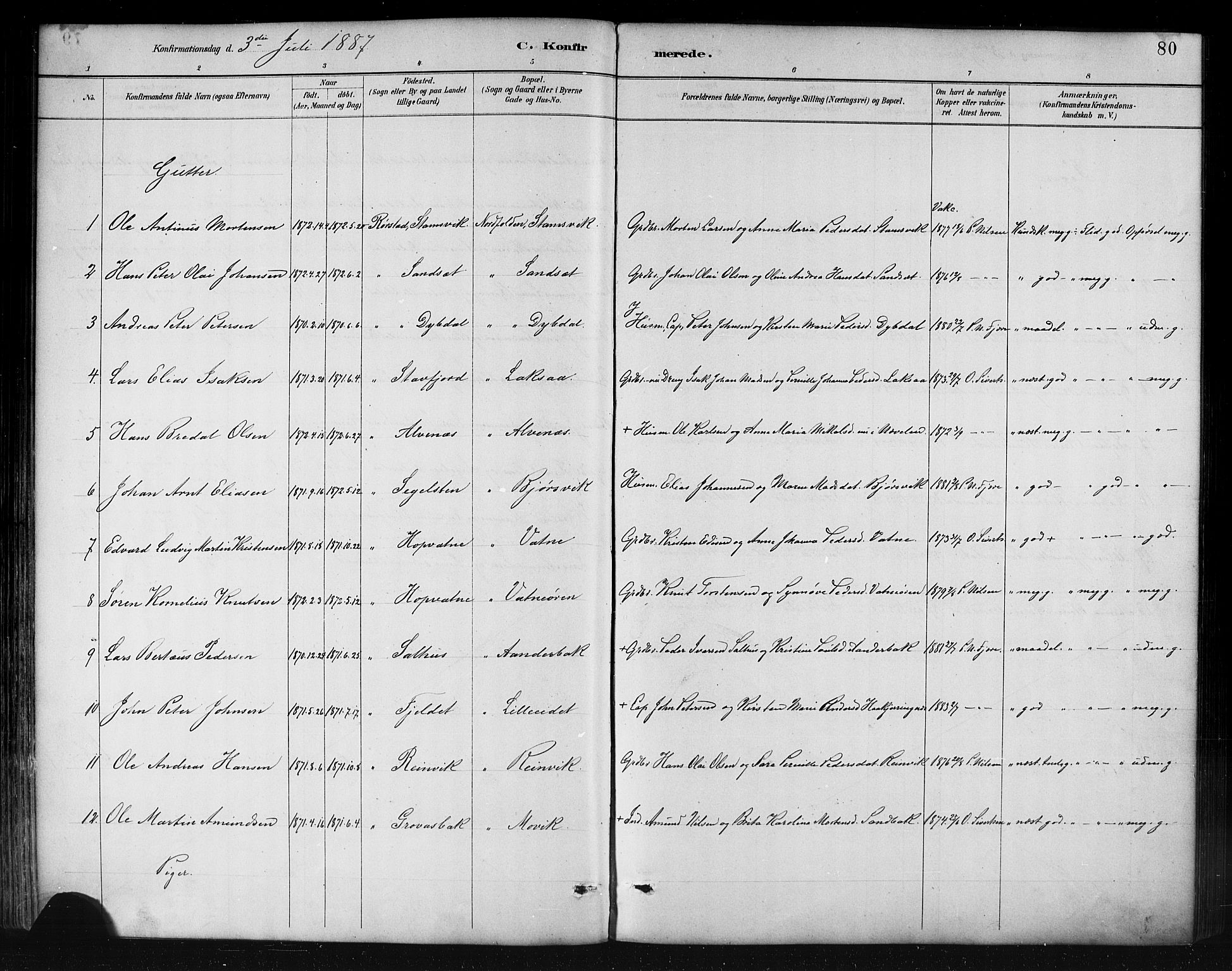 Ministerialprotokoller, klokkerbøker og fødselsregistre - Nordland, AV/SAT-A-1459/858/L0831: Parish register (official) no. 858A01, 1884-1902, p. 80