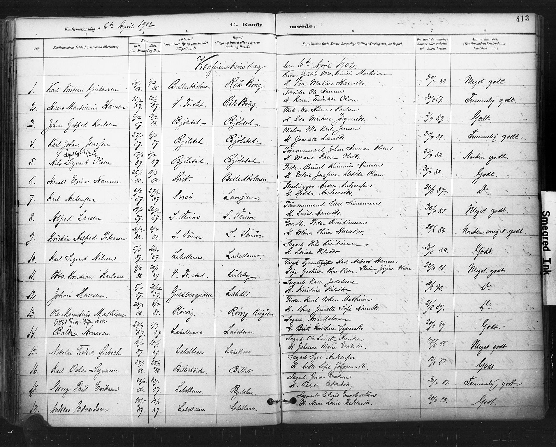 Glemmen prestekontor Kirkebøker, SAO/A-10908/F/Fa/L0013: Parish register (official) no. 13, 1892-1907, p. 413