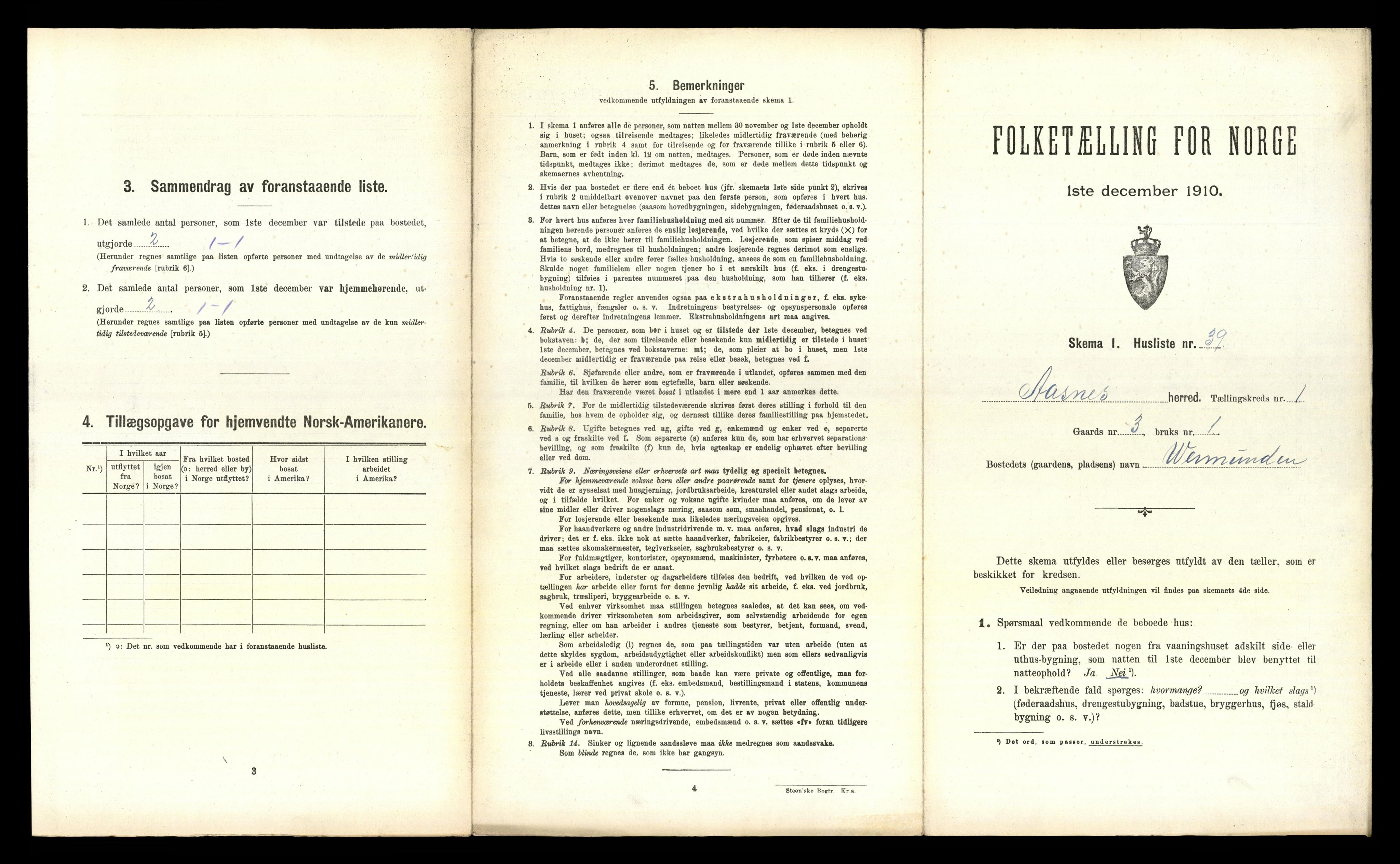 RA, 1910 census for Åsnes, 1910, p. 126